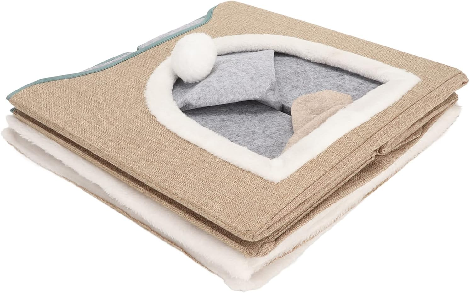 Cat House, Foldable Enclosed Warm Breathable Cat Cave Bed with Scratcher Plush Ball, Machine Washable Cat Beds Resistant Bottom Collapsible Outdoor Cat House for Cats (Apricot) image number 4