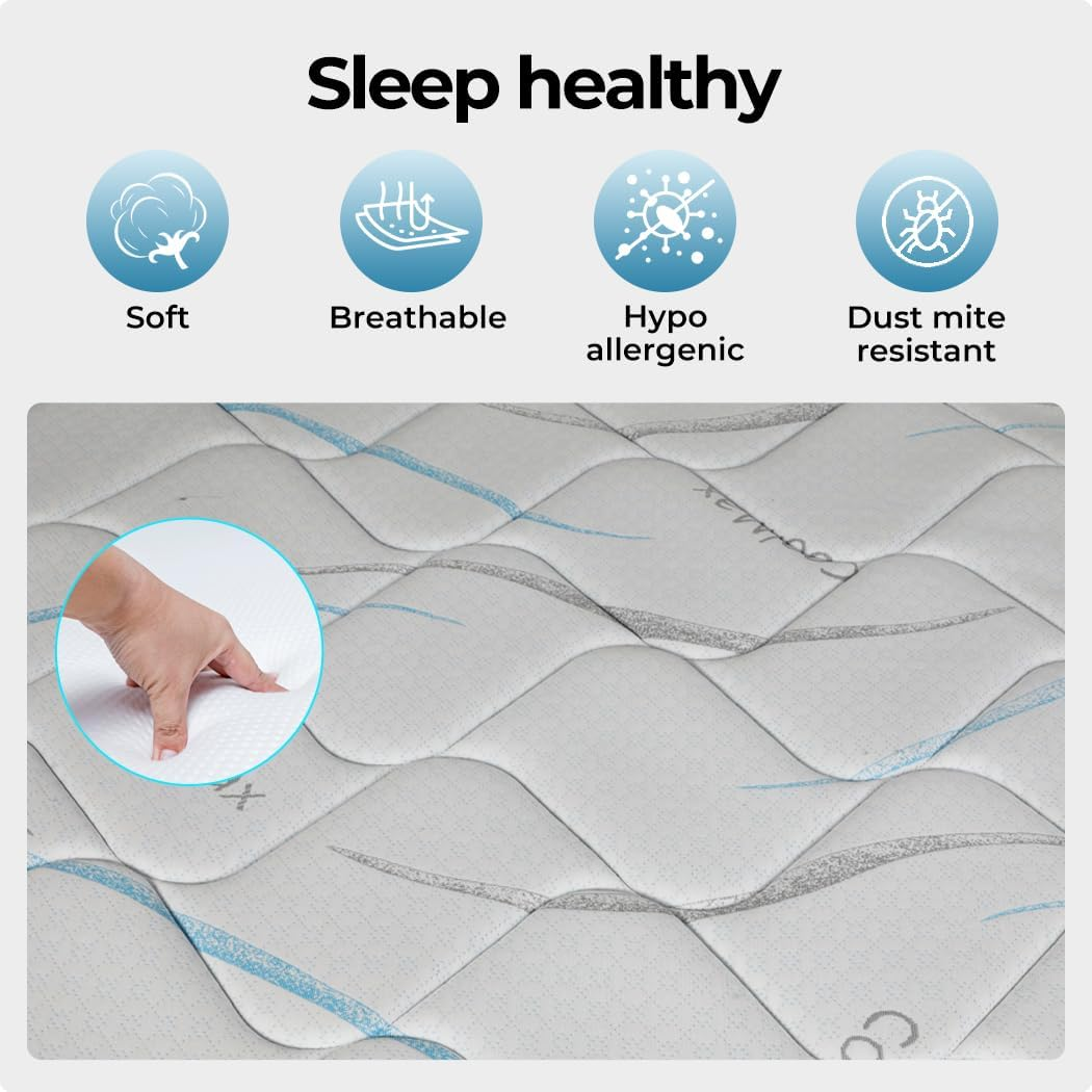 Dreamz Single Spring Mattress Knitted Fabric, Hypo-Allergenic Materials, Pocket Spring System, HD Foam Medium Firm Coil Bedding Tight Top, 25CM Thickness, Breathable Top,15Yrs Warranty, White image number 6