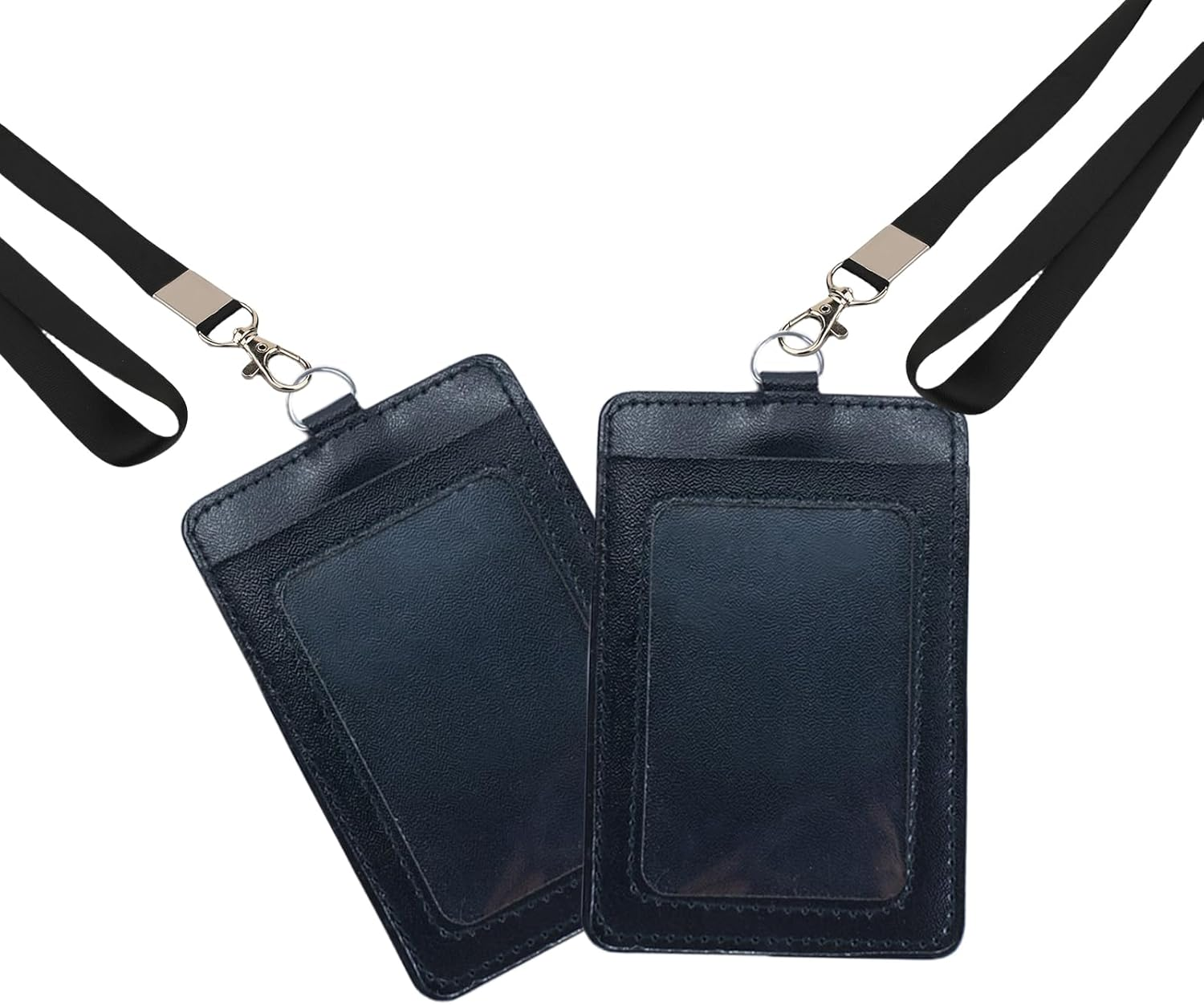 ZGWANSUI 2 Pack Vertical PU Leather ID Badge Card Holder with Lanyard & 2 Card Slot, Clear Window Name Badge Holder Case for Access Card, Business Credit Card, School Work ID, Name Tags (Orange)