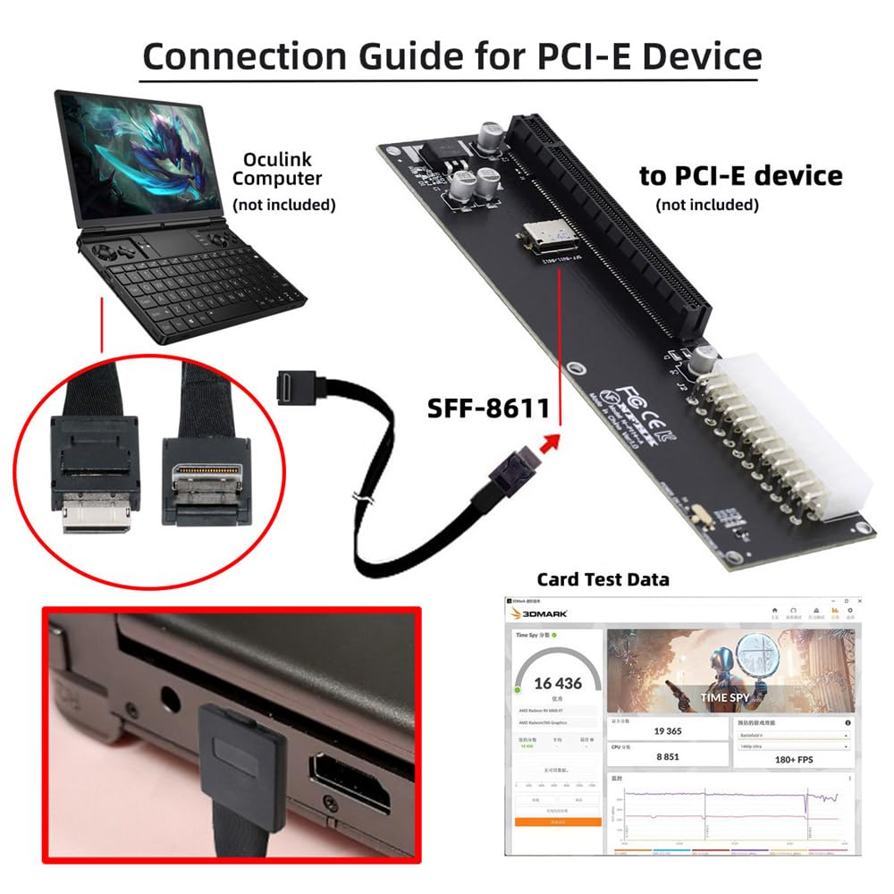 Cablecc Pcie 4.0 Oculink Pci-Express SFF-8611 4I to SFF-8611 Data Active Cable down Angled 90 Degree for Egpu SSD 80Cm image number 6