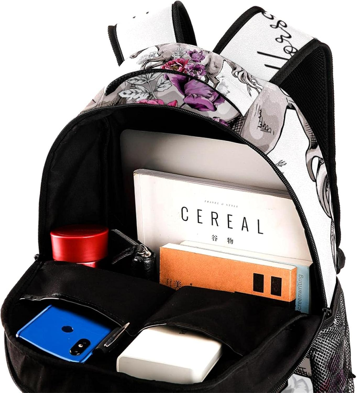 Happy Horse and Peony, Tulip Flower Backpack Students Shoulder Bags Travel Bag College School Tote Backpacks image number 3