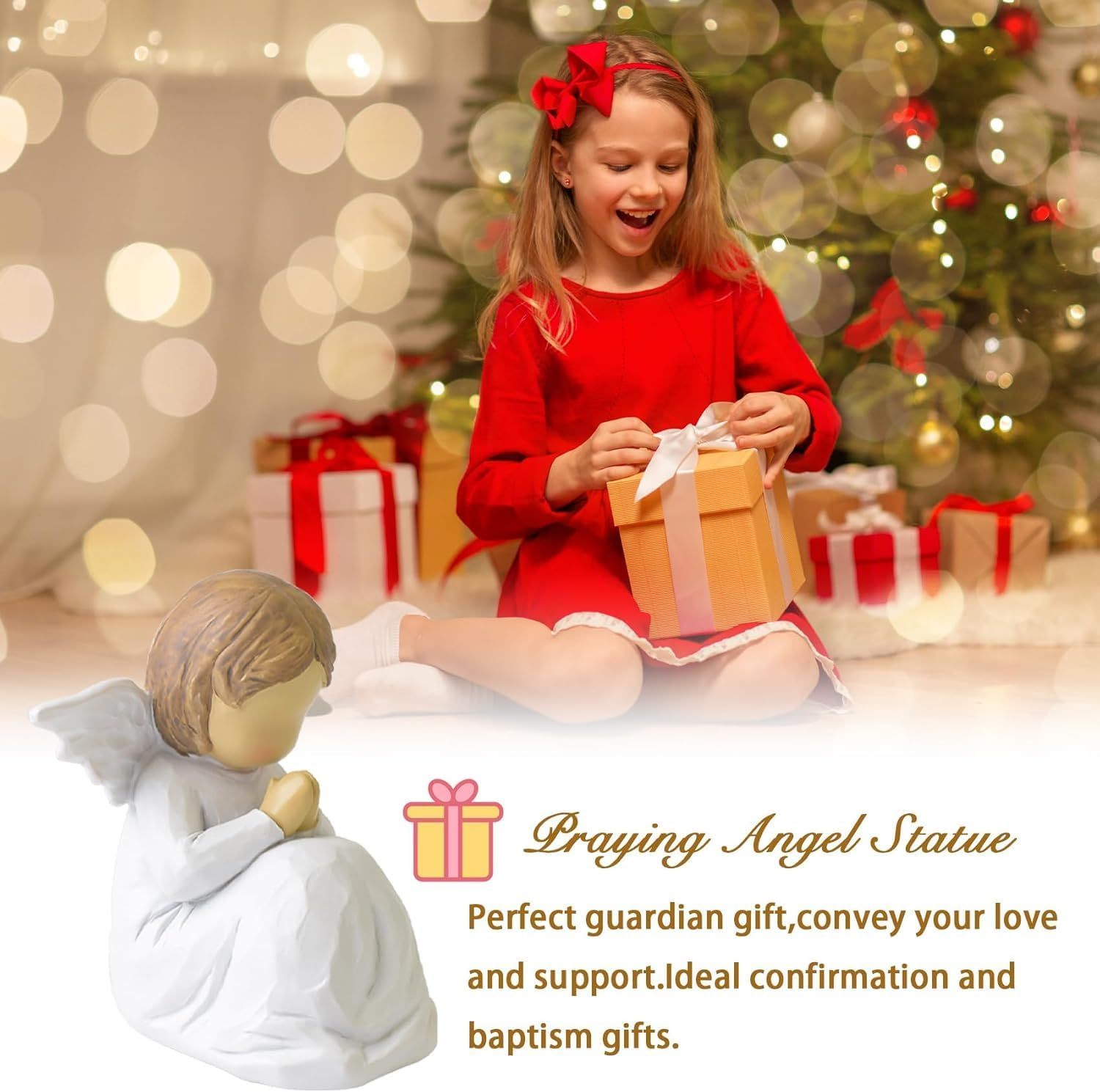 Guardian Angel Statue, Angel Figurines for Women, First Communion Gifts for Girls, Resin Prayer Angels, Hand-Painted Faith Corner Decor, Baptism Christmas Memorial Gift image number 2