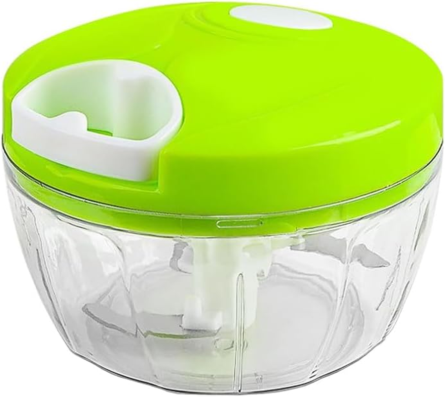 QOOWFEANIG Manual Food Processor, 3.5 Cup Bowl, Portable Hand Pull String Garlic Mincer Onion Cutter, Compact Stainless Steel Chopper for Veggies (Green)