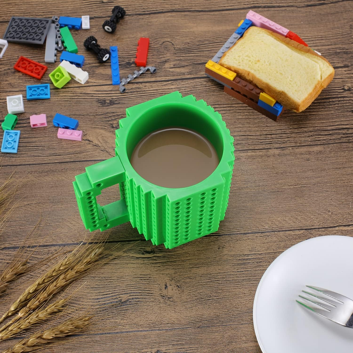DEEXITO Build-On Brick Coffee Mugs,Creative DIY Cup with Building Blocks Randomly,Novelty Gifts for Kids Adults Birthday Xmas,Green - Orange image number 4