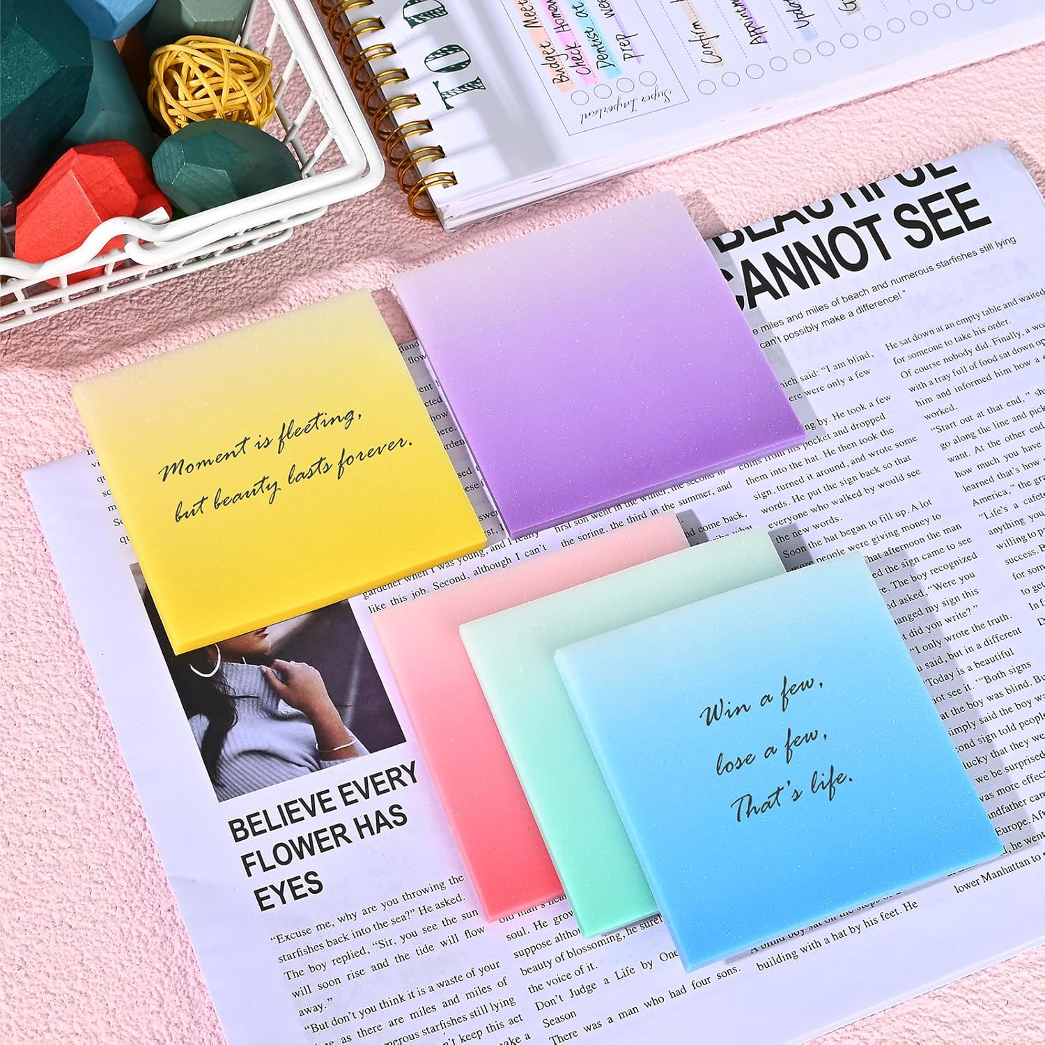 BAYTORY 250 Sheets Glitter Transparent Sticky Notes, 3 X 3 Clear Memo Pads, Waterproof Self-Stick Note, See through Aesthetic Self-Adhesive Note for Bible Accessories (Gradient Color) - White image number 4