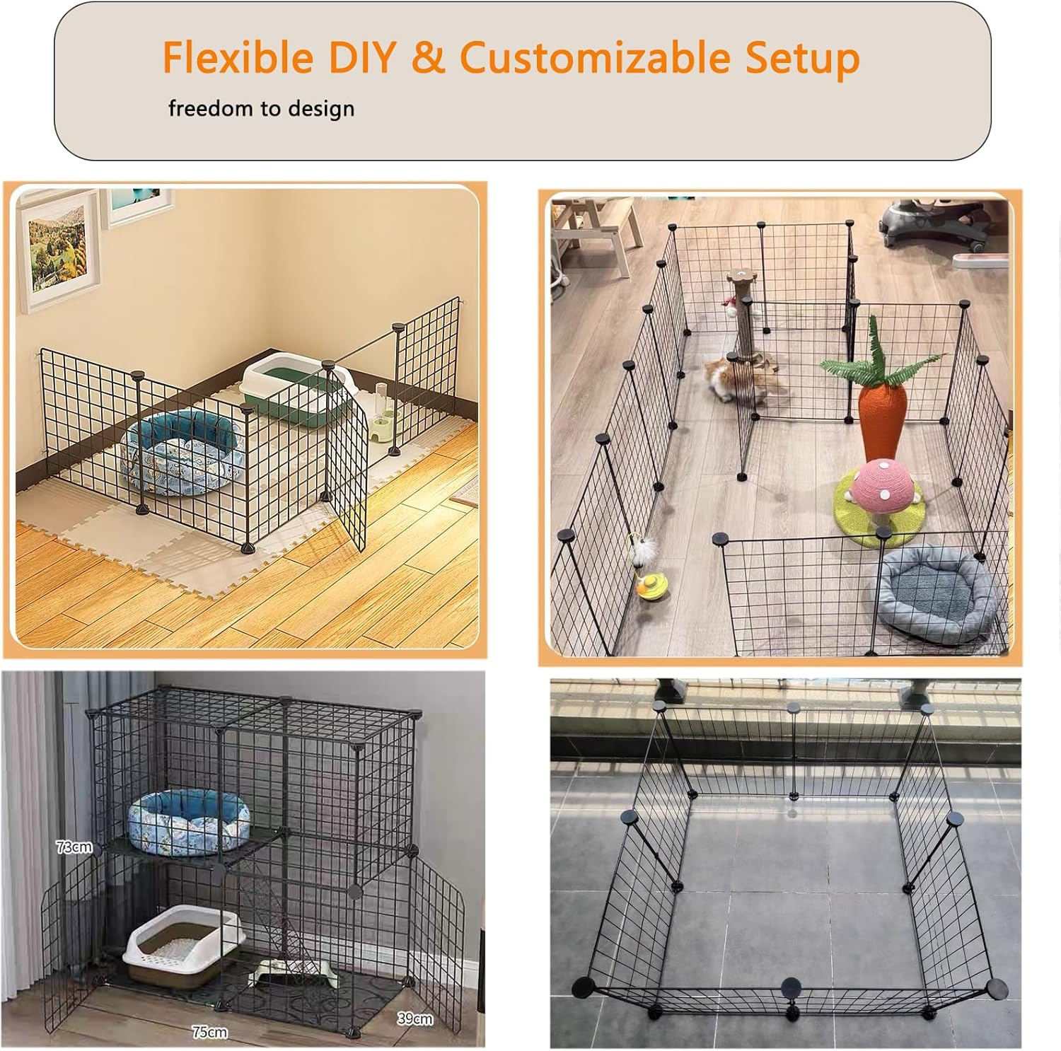 2-Tier Cat Cage, DIY Metal Wire Mesh Grid Density Detachable Pet Kennel Crate House for Small Animals, Kitty, Puppy, Rabbits Drying Box Dog Room