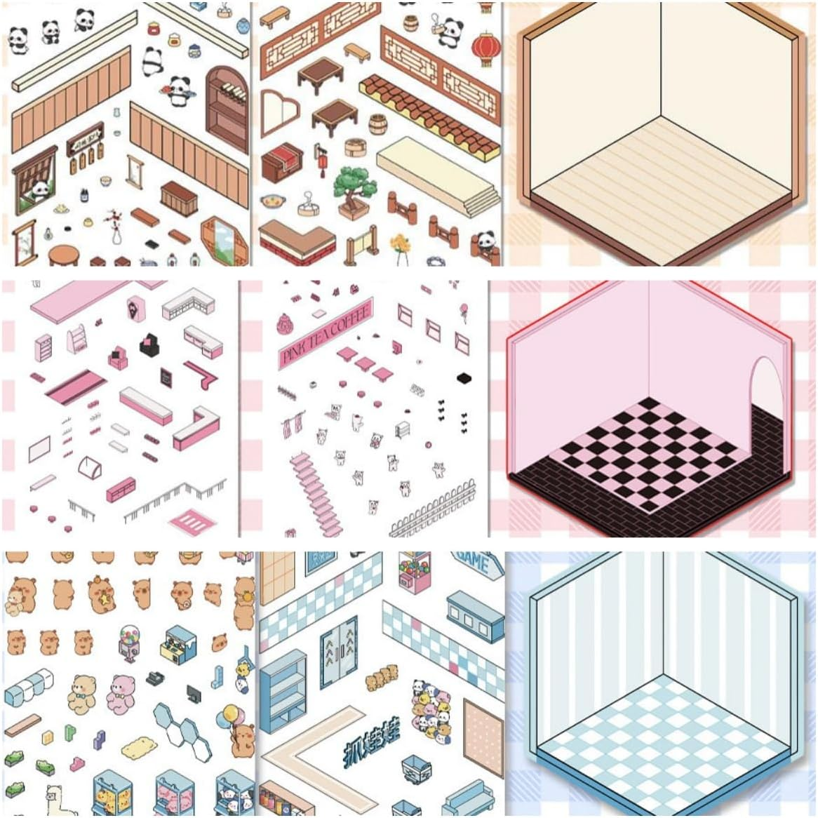 Tuvwxyza DIY 3D Miniaturized Stickers Scene Cabin Landscaping Handcrafted Cute Collage, 3D Cartoon House Stickers, 8 Sets image number 6