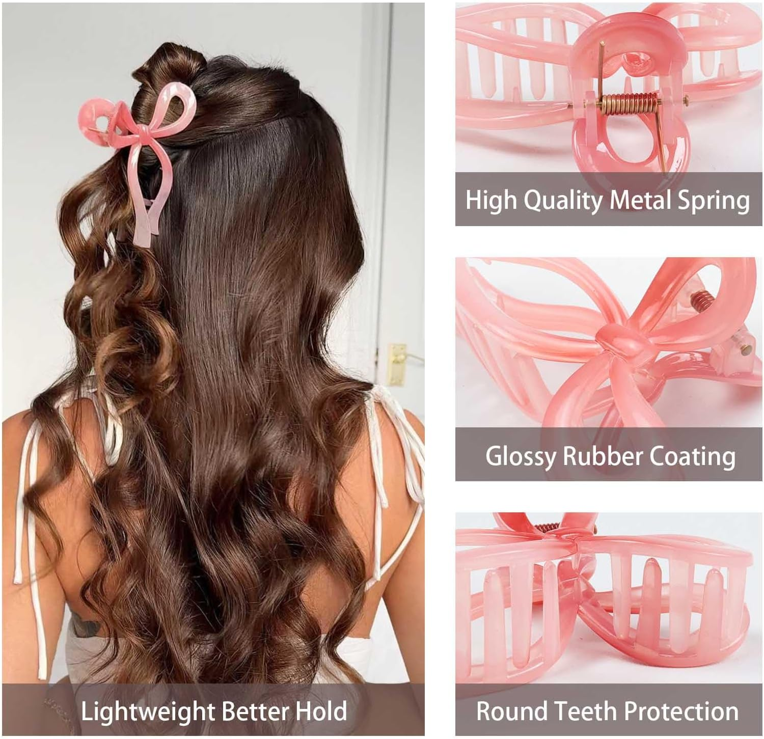 Tumurup Pink Hair Clip Bow, Pack of 4 Hair Clips Women Girls Hair Clip Bow Hair Clips Large 11 Cm Butterfly Claw Clip Hair Accessories for Thick Hair Long Hair