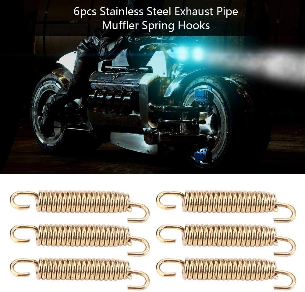 Qiilu 6Pcs 63Mm Stainless Exhaust Springs Universal Muffler Exhaust Pipe Springs Hooks for Motorcycle Motorbike Gold - Gold image number 3