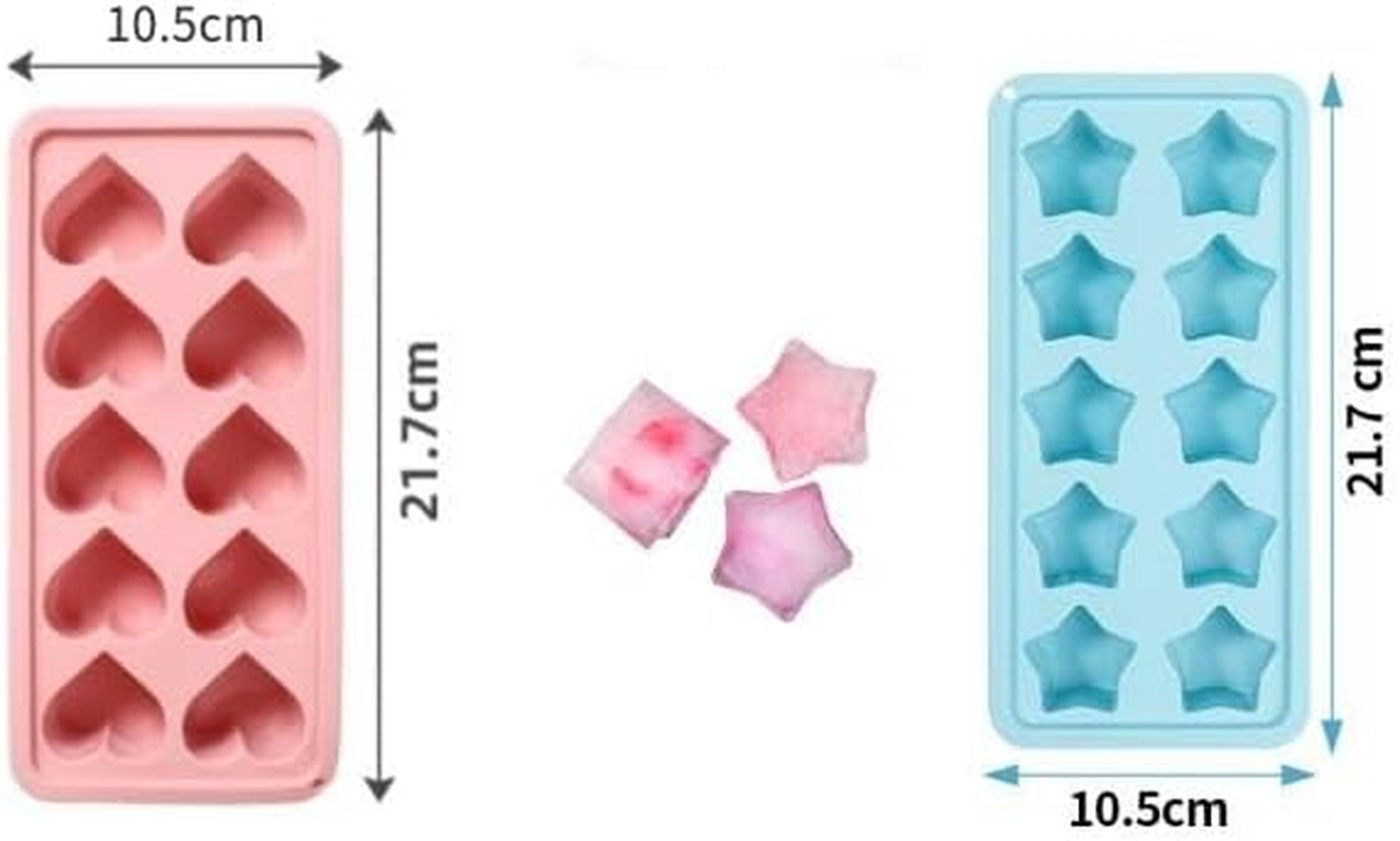 Wady 2 Pcs Ice Cube Tray,Heart Mould Star Shape and Star Shape Ice Cube Tray for Candy, Silicone Ice Cube Traychocolate, Jelly, Cocktails, Juice, Whiskey, Reusable (Pink+Bule) image number 3