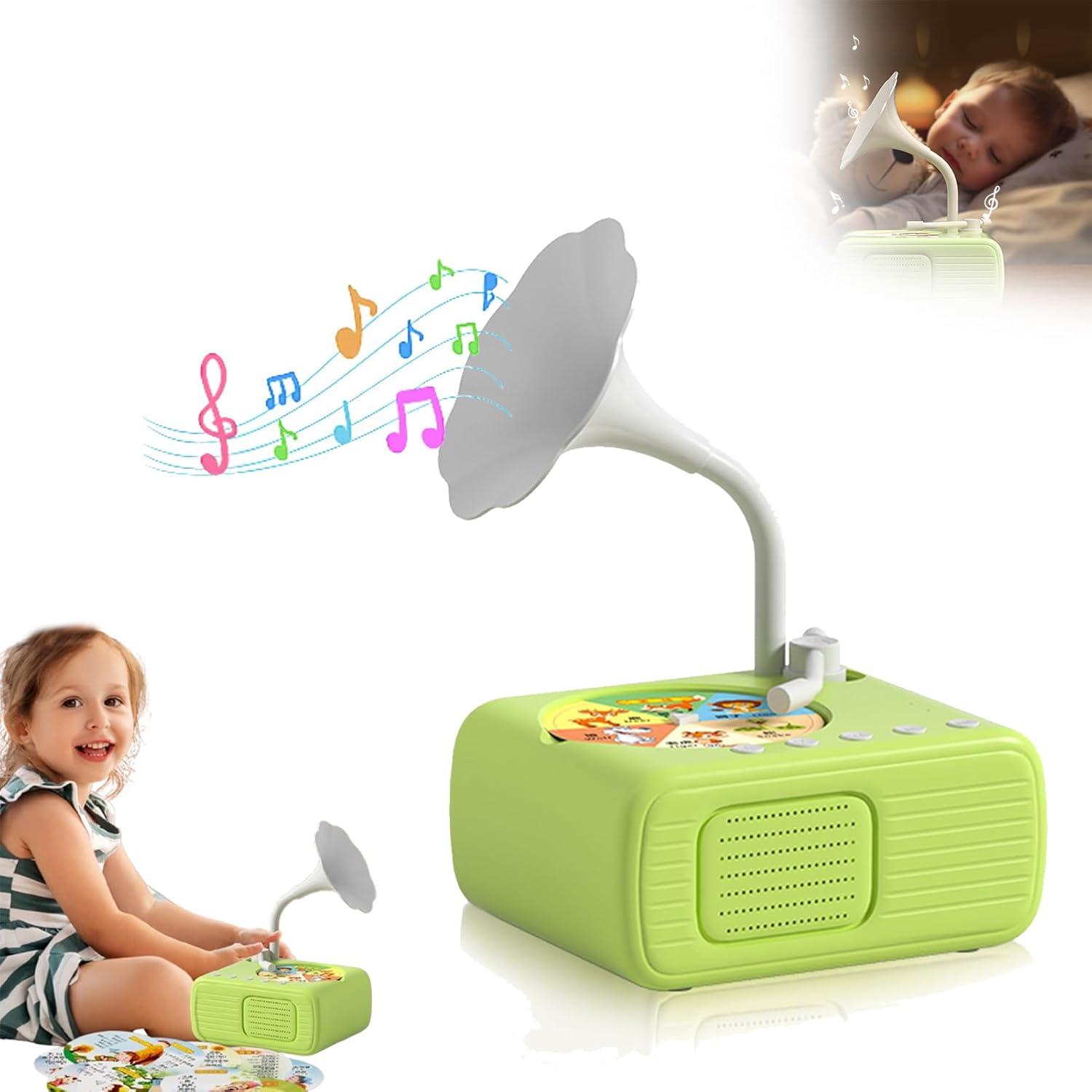 2026 New Kids Phonograph with 99 Cards, Early Education Phonograph Story Machine, Player Story Music Player, Interactive Music & Story Gramophone for Kids, Musical Sensory Toy for Boys, Girls (Blue)