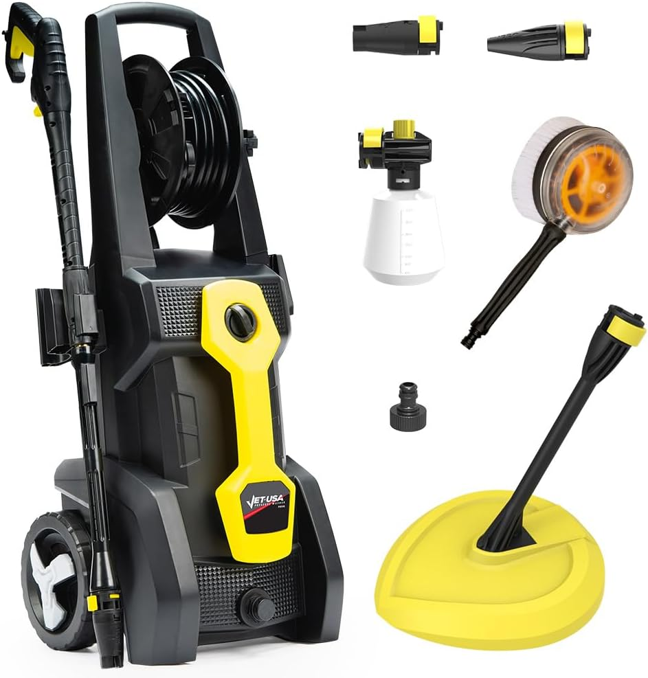 Jet-Usa RW545 Electric High Pressure Washer, 3000PSI Water Cooled Motor, 2 Nozzles, Brush Head, Deck Cleaner, Detergent Bottle image number 1