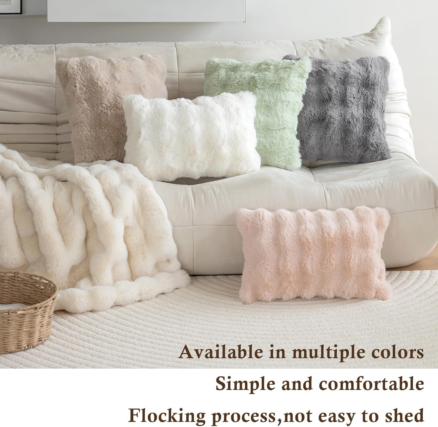 Set of 2 Decorative Throw Pillow Covers 45X45Cm, Khaki Fluffy Pillow Case Luxury Faux Fur Square Sofa Cushion Covers for Sofa Couch Living Room Bedroom House Decor