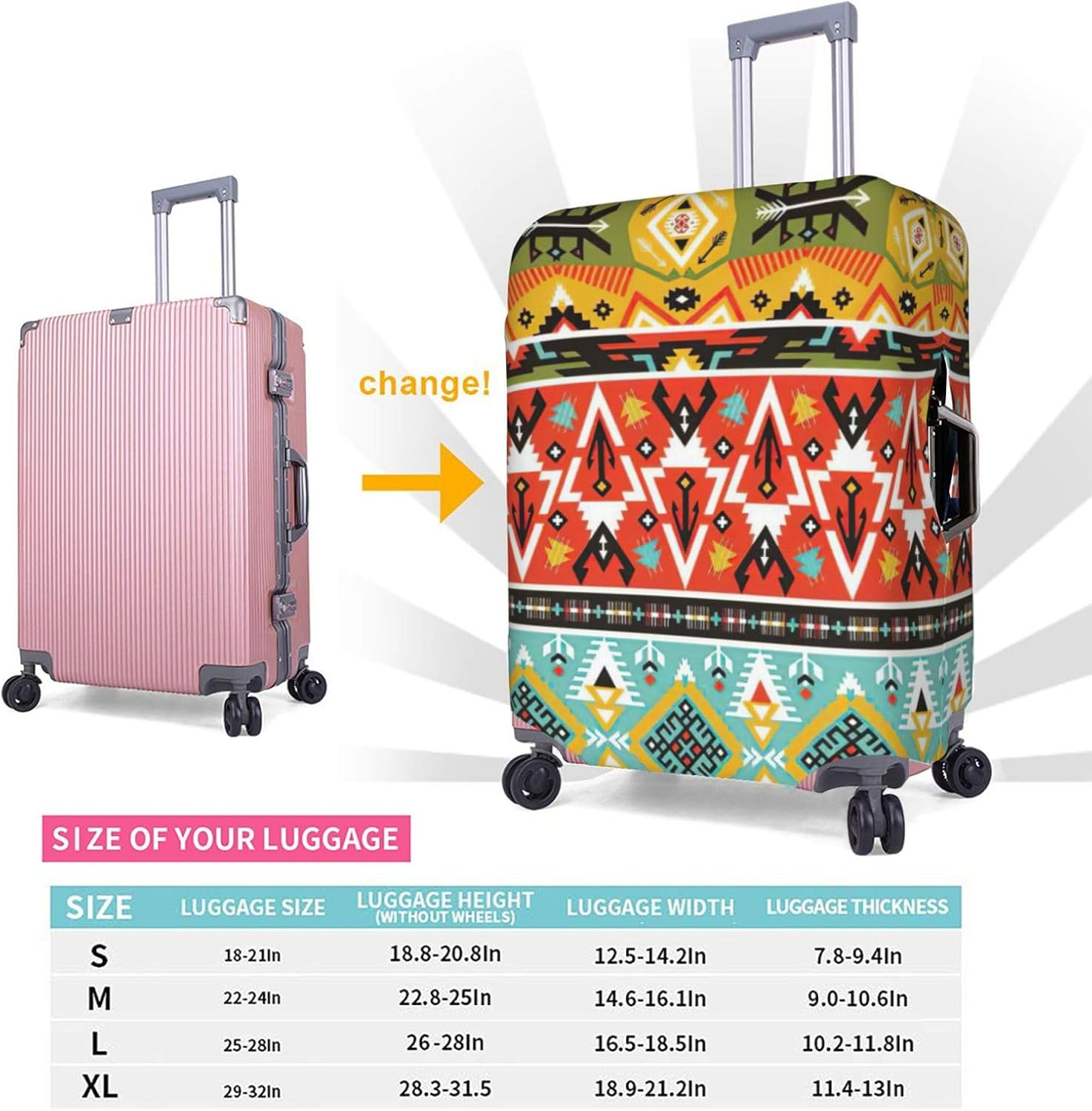 Odddot Bohemian Feather Print Travel Luggage Cover,Suitcase Protector Cover, Washable Baggage Covers,For 18-32 Inch Luggage, Bohemian Feather, Large image number 5