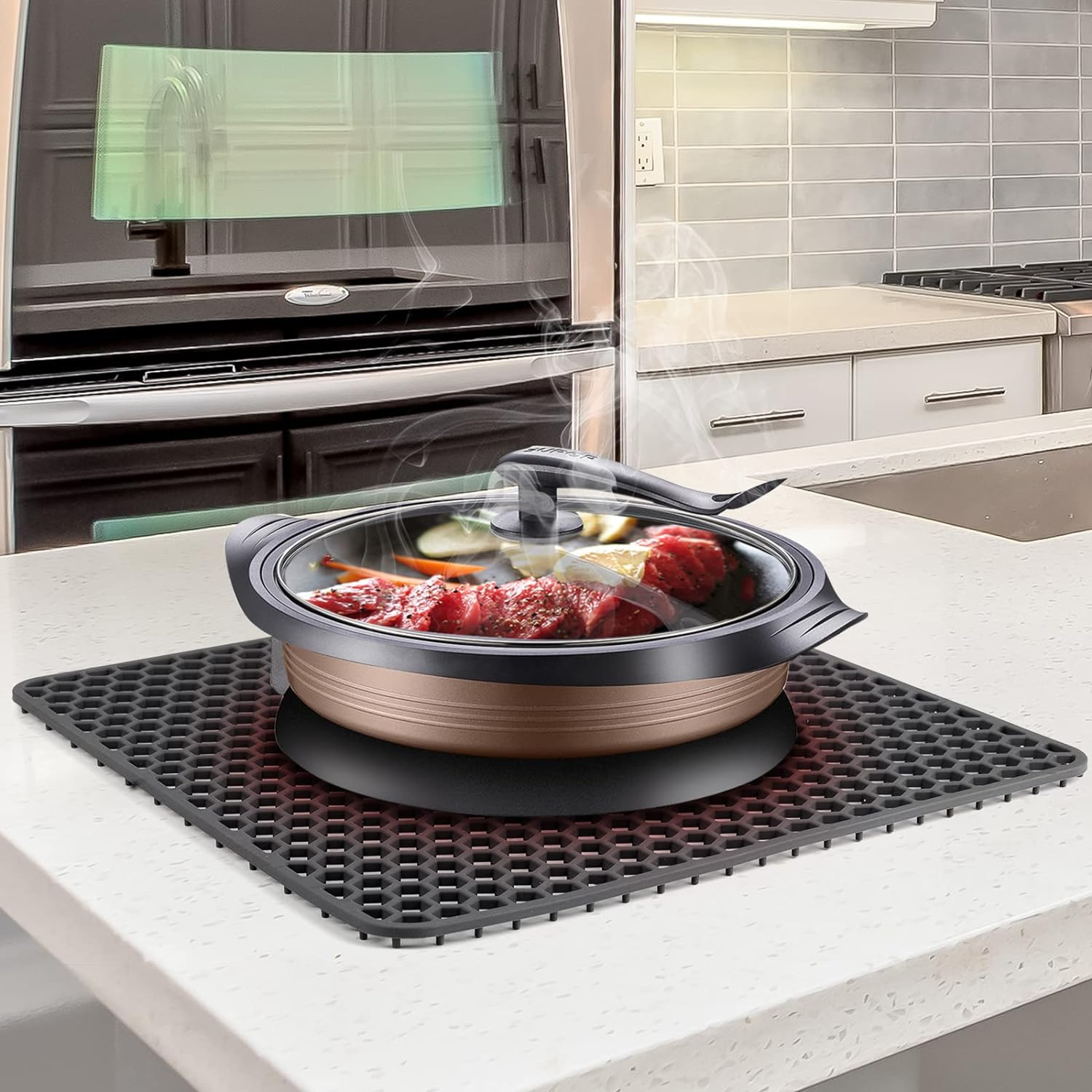 2 PCS Silicone Sink Protector, Kitchen Sink Mats Grid Accessory, Folding Heat Resistant Non-Slip Sink Mat for Bottom of Farmhouse Stainless Steel Porcelain Sink (Grey,12 ''X 12 '') image number 5