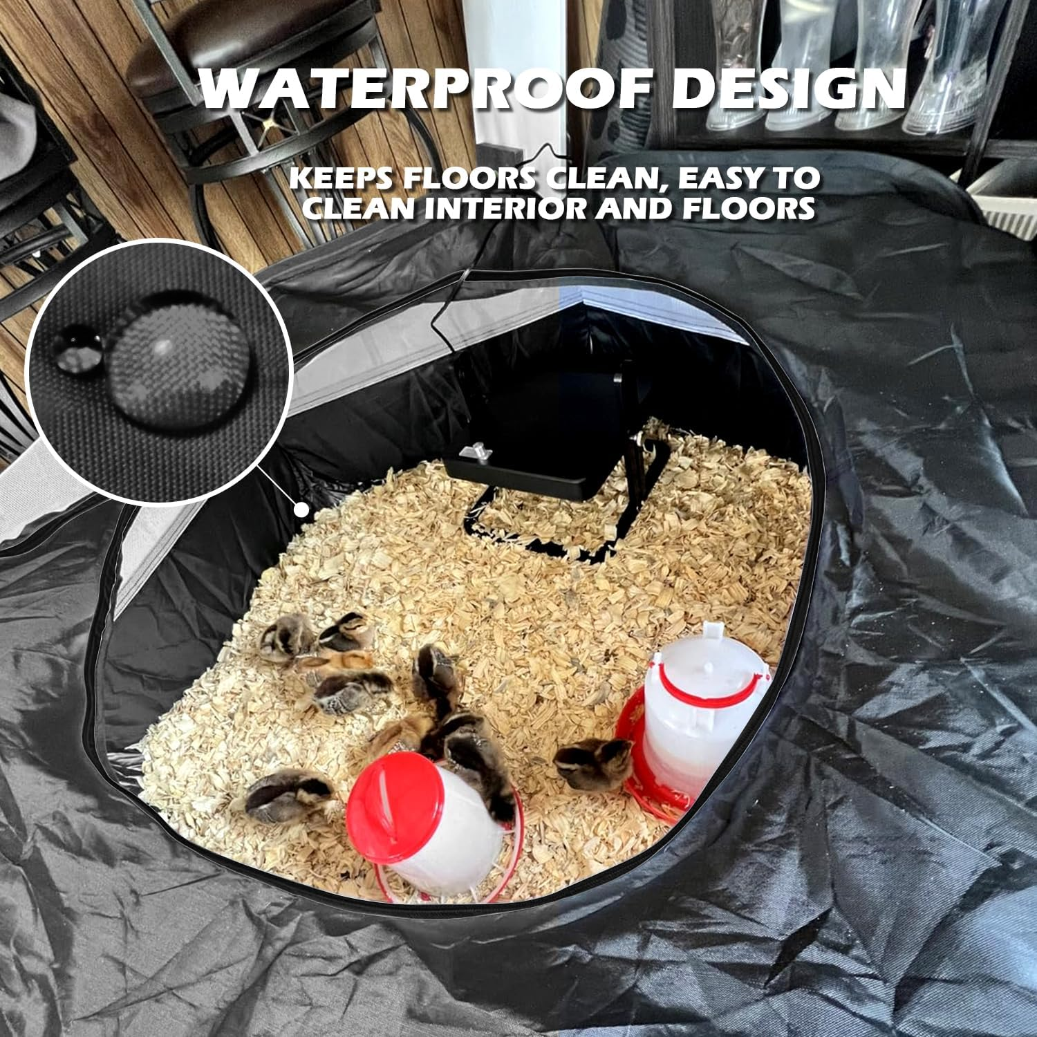 UWE Small Animal Playpen, Chicken Brooder Box with Cover Top, Portable Outdoor Exercise Pet Cage Tent, Waterproof Breathable Pet Playpen Indoor for Chick Ktiien Bunny Hamster Guinea Pig, Black - Blue image number 3