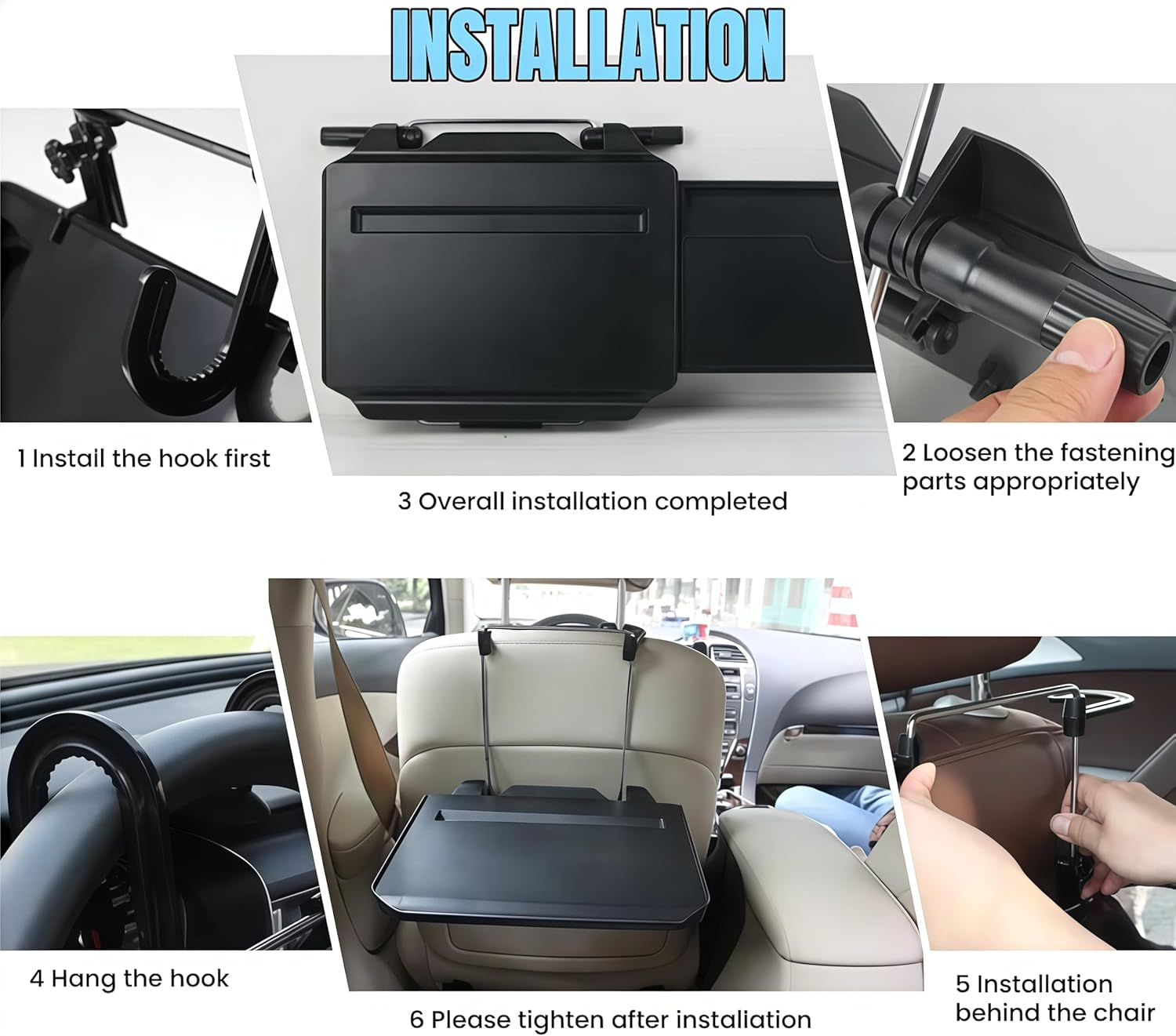 Seceles Car Laptop Desk, Automotive Foldable Laptop Mount Tray and Notebook Eating Wheel Desk, Car Food Eating Tray for Steering Wheel and Back Seat (Black) image number 3