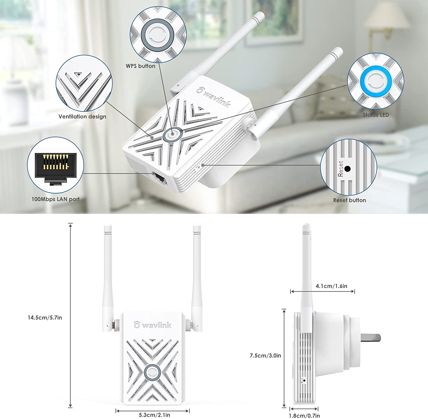 WAVLINK N300 Wifi Range Extender-Wireless Signal Booster/Wi-Fi Repeater with Ethernet Port for Home, Covers up to 1000 Sq.Ft and 16 Devices, Supports Repeater/Access Point Modes, 2.4Ghz Only-White image number 6