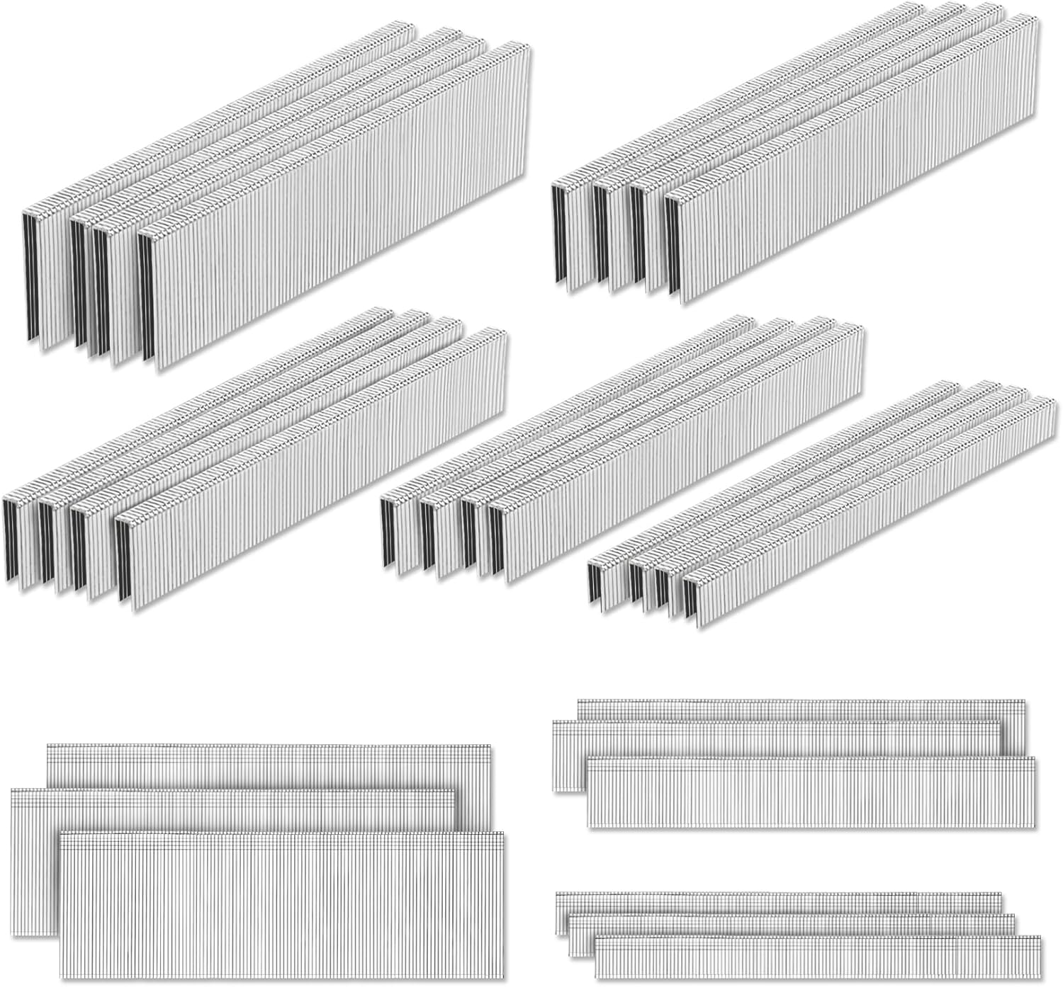 PINOZE 4200-Count 18 Gauge 1/4" Narrow Crown Staples (1-1/2" 1-1/4" 1" 3/4" 1/2") & 18GA Brad Nails (2" 1" 5/8"), Heavy Duty Galvanized Upholstery Staple for Pneumatic/Electric Stapler Gun/Brad Nailer image number 2