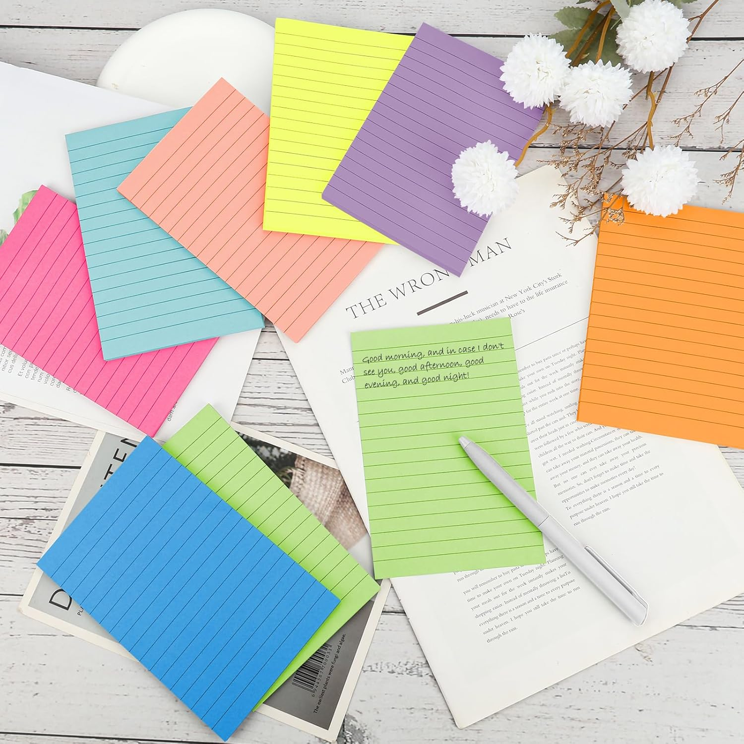 8 Pads Lined Sticky Notes 4X6 Inches,Bright Colors Self-Stick Pads, Solid Color Premium Sticky Pads,Easy to Post for Home, Office,School, Notebook, 45 Sheets/Pad-Bright Lined image number 5
