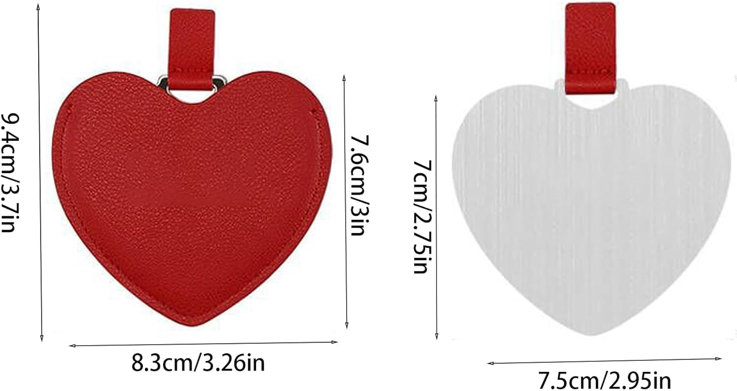 INCAUCA 2Pcs Stainless Steel Mini Purse Mirror with PU Leather Cover, Heart Shaped Compact Pocket Mirror, Cute Small Travel Makeup Mirror, Unbreakable Portable Mirror for Women Girls (Red) - Beige image number 6