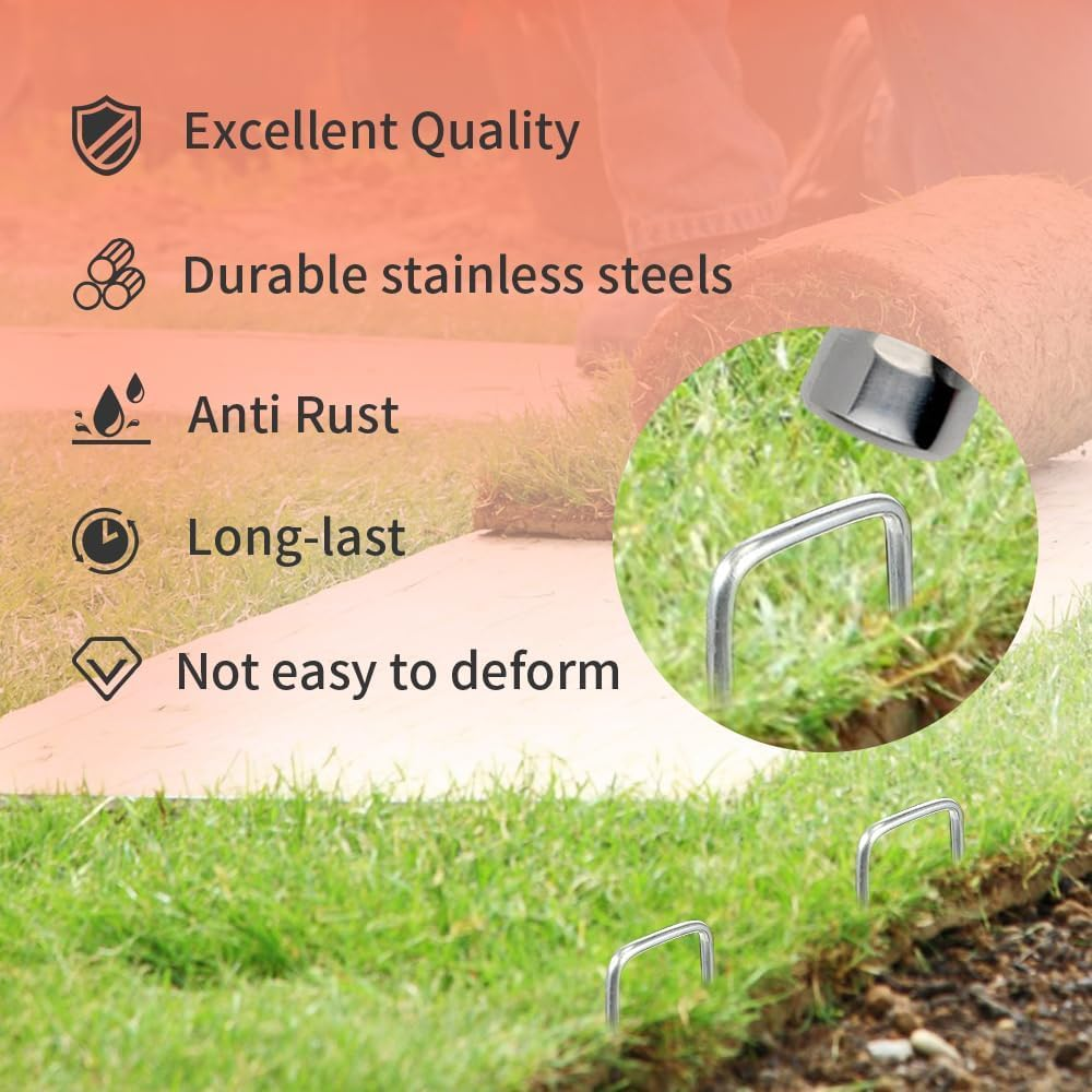 Landscape Staples 50 Pcs Galvanized Garden Stakes U-Shaped Tent Stakes 6 Inch 11 Gauge Plant Cover Stakes Anti-Rust Ground Sod Pins Yard Stakes for Landscape Weed Barrier Irrigation Tubing image number 5
