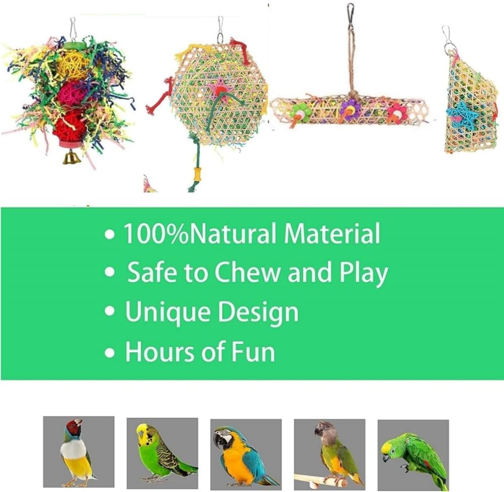 FUNNTY Bird Toys,13Pcs Bird Chewing Toys,Parakeet Shredding Foraging Toys,Hanging Foraging Colorful Parrot Toys,Bird Cage Accessories for Macaws,Lovebird,Cockatiel, African Grey Parrot,