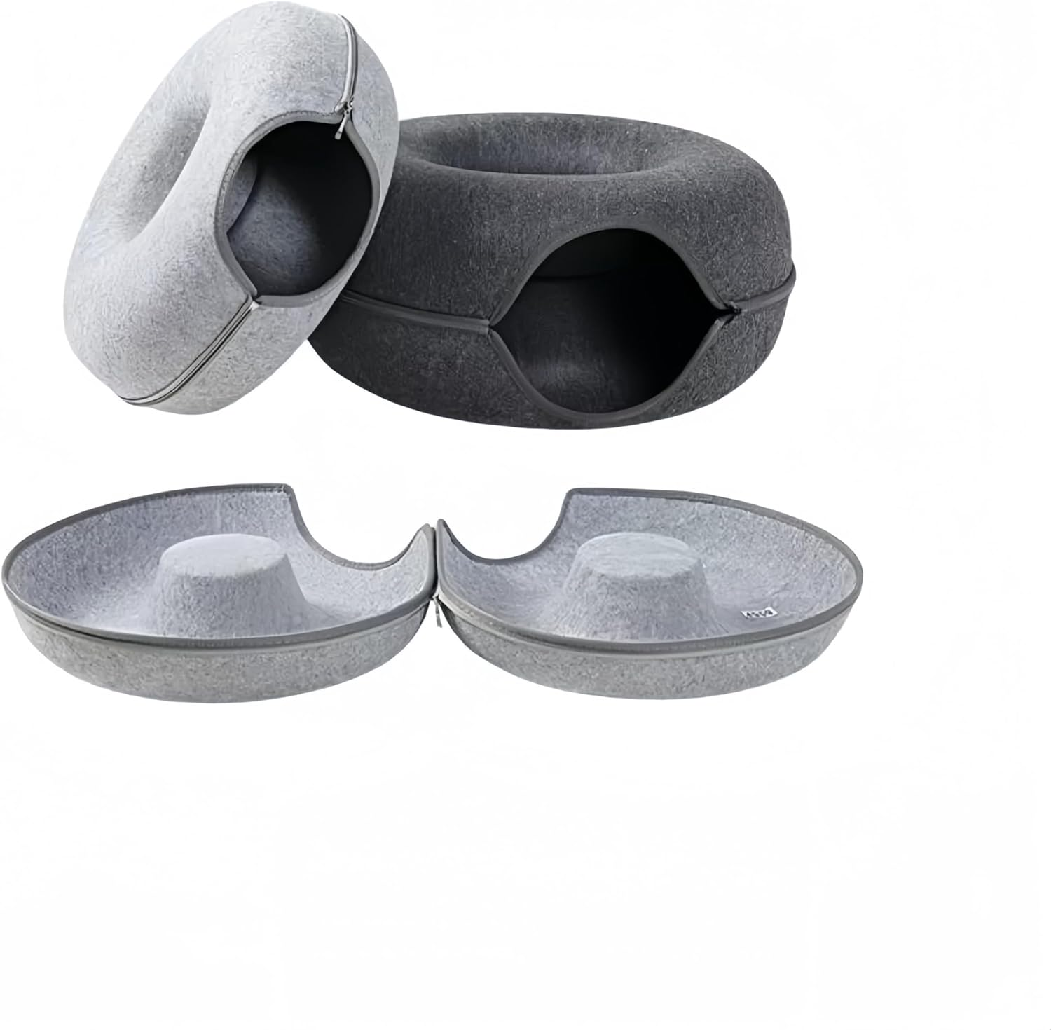 Cat Tunnel Bed Felt Pet Puppy Nest Cave House round Donut Interactive Play Tunnel 60X60X28Cm, Scratch Resistant Felt Pet Cave, Detachable round Donut Design