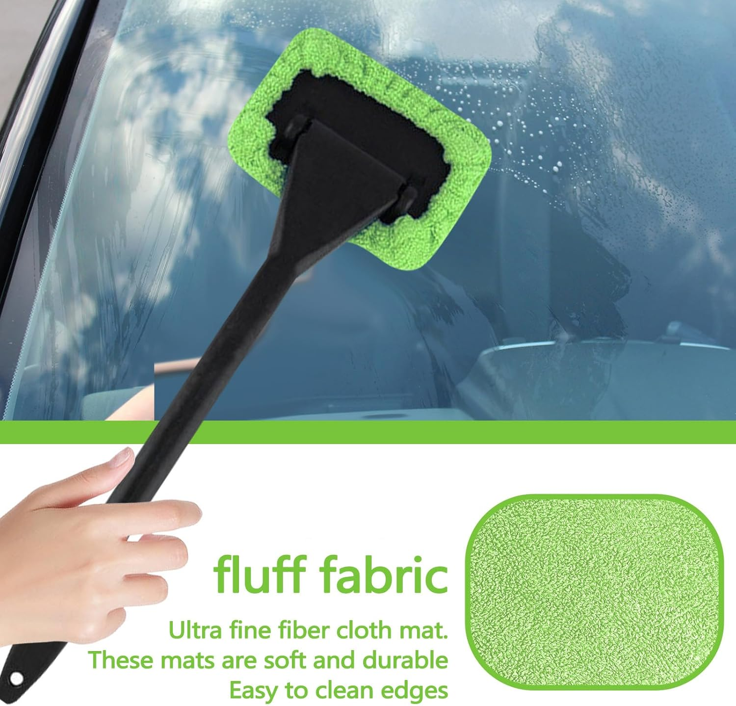 ASTIMESA Green Microfiber Windshield Cleaner Tool Set, Car Window Cleaner with 9 Replacement Cloth, Interior Windshield Cleaning Washer Supplies for Wiper Glass Rear inside Auto Mirror(10)