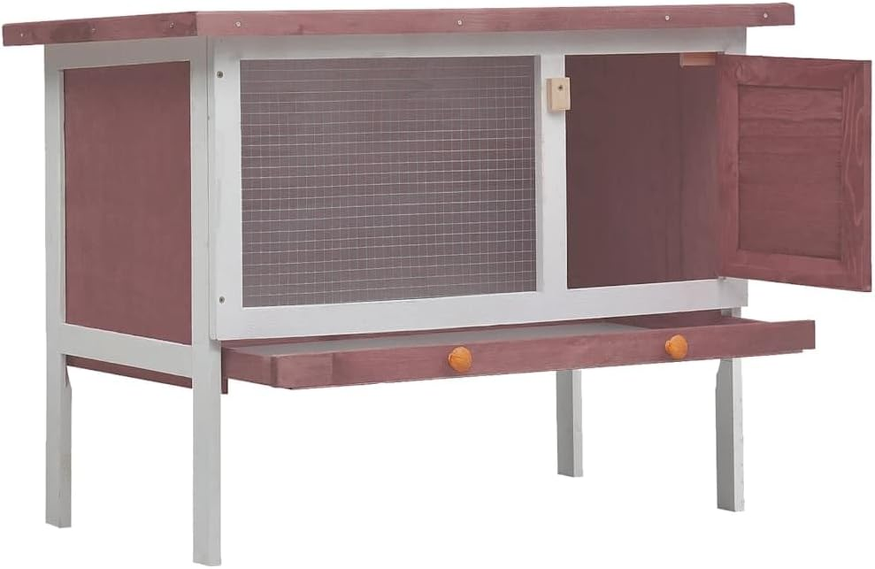 Outdoor Rabbit Hutch 1 Layer Brown Wood Pet House Small Animal Shelter Garden