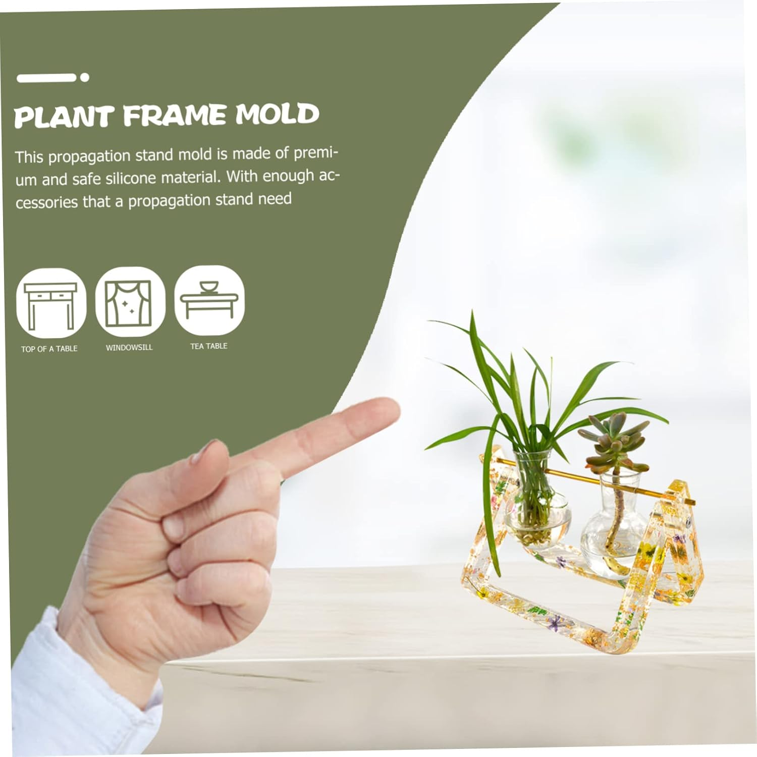 WOONEKY Creative Hydroponic Planter Kit Silicone Propagation Stand Mold Set with Gold Rod Small U-Shaped Rack for DIY Hydroponic Gardening and Resin Craft Supplies image number 6