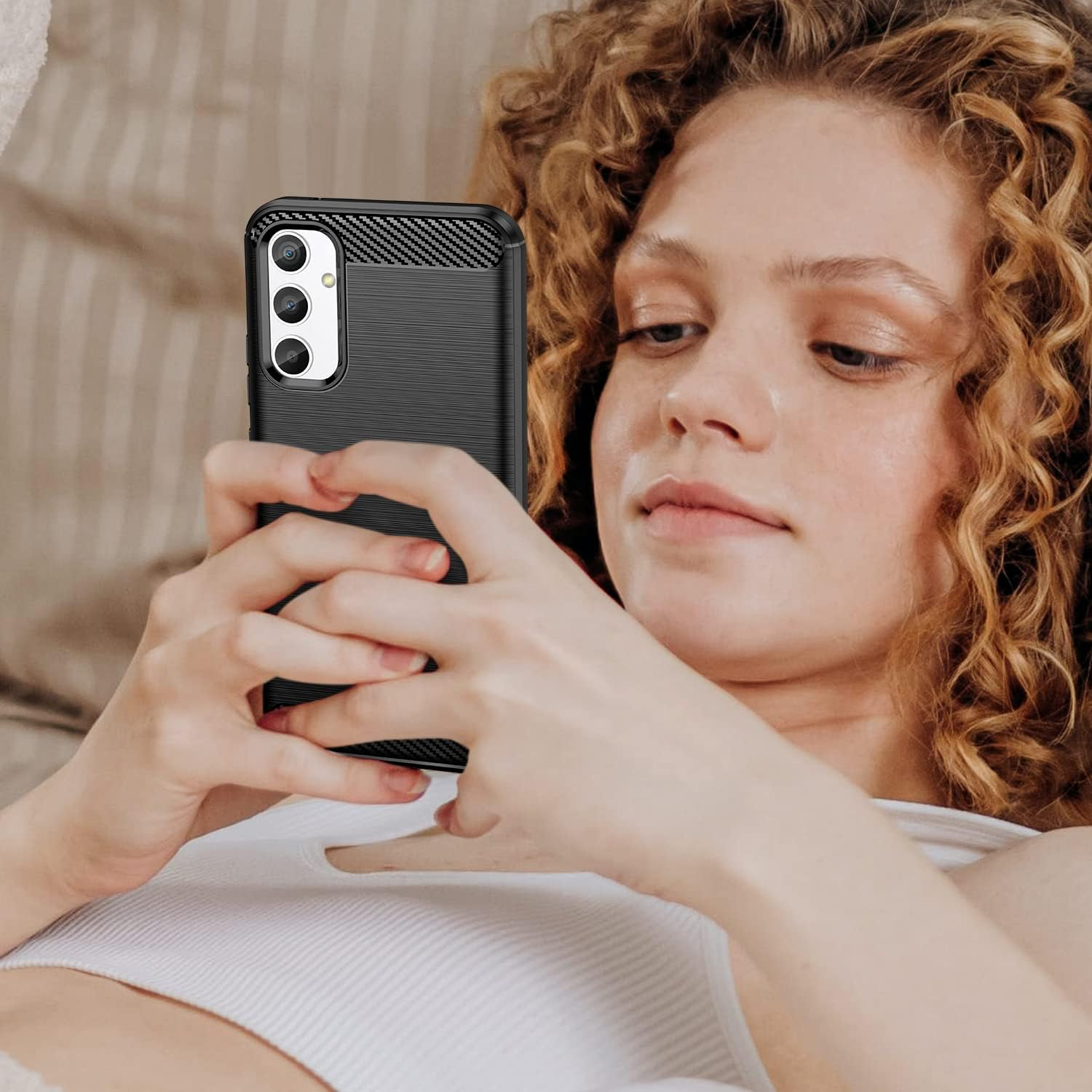 HEYUS Case for Samsung Galaxy A34 5G Case, Shock-Absorption Brushed Flexible Soft Carbon Fiber Protective Cover for Samsung A34 5G - Black image number 3