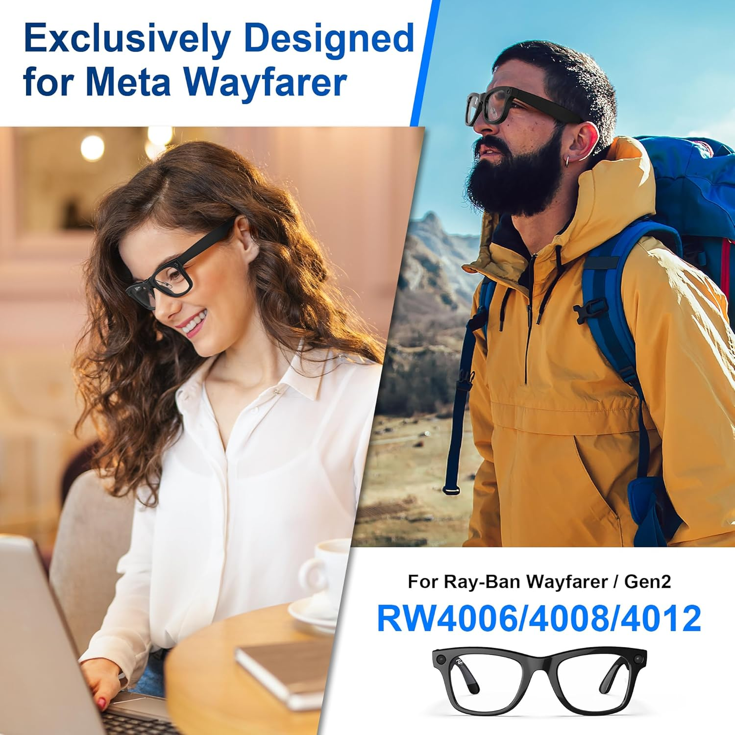 Rcstyle Hibloks Eyeglass Nose Pads for Ray-Ban Meta Wayfarer/Skyler Accessories, Silicone anti Slip Clip-On Glasses Nose Holder for Ray Ban Meta Smart Sunglasses(Split Type)