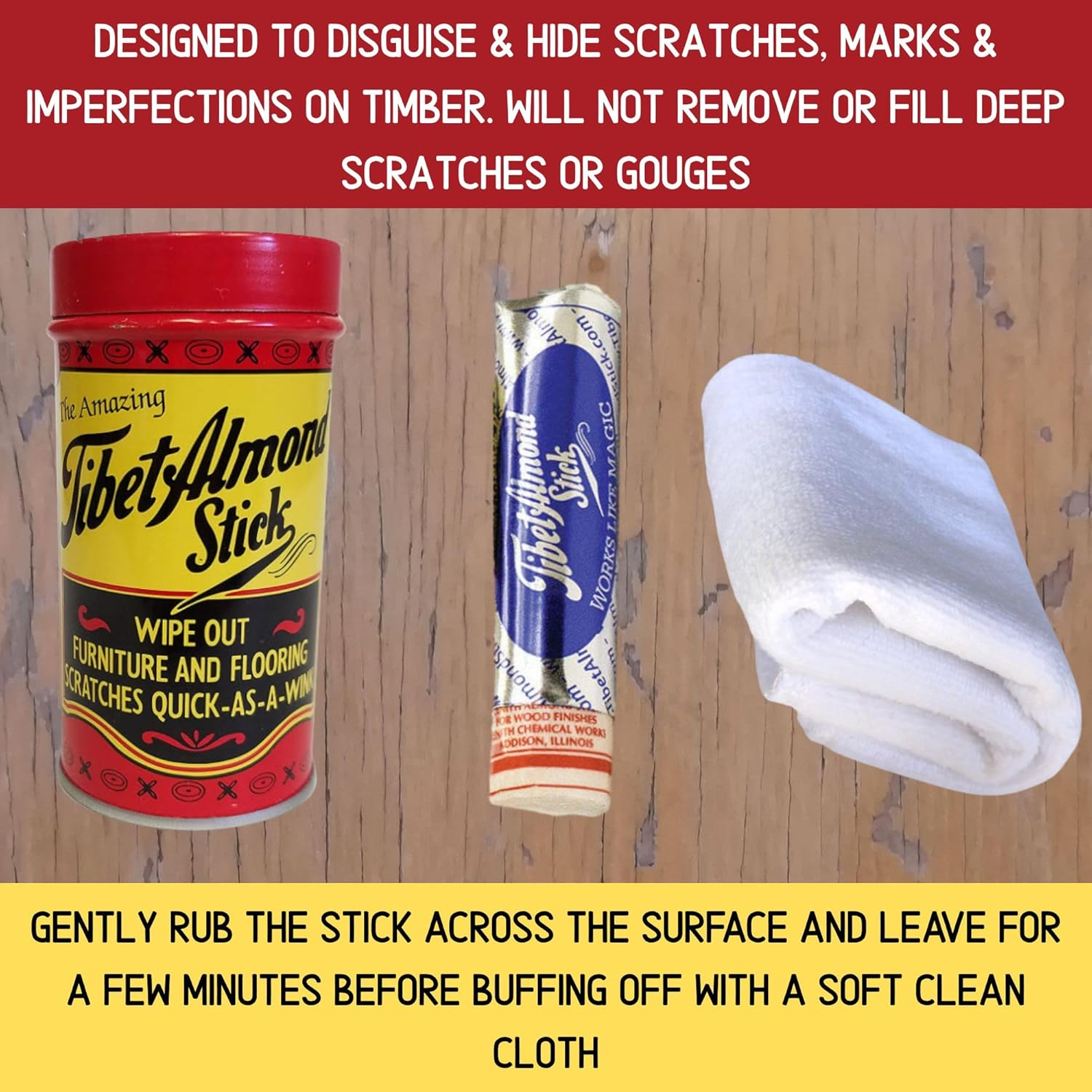 Tibet Almond Stick Single with Polishing Cloth &ndash; Your Go-To Scratch Remover for Wood Flooring & Furniture image number 4