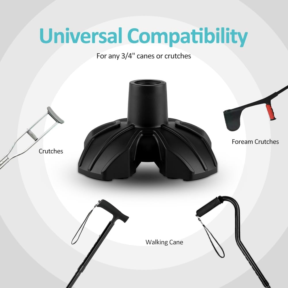 Cane Rubber Tip - Self-Standing Walking Sticks Accessories - Fits 3/4 Inch or 19 Mm Canes - Quad Base for Stability - Seniors Durable Walking Cane Tip - Elderly Aids for Daily Living (Black) image number 3