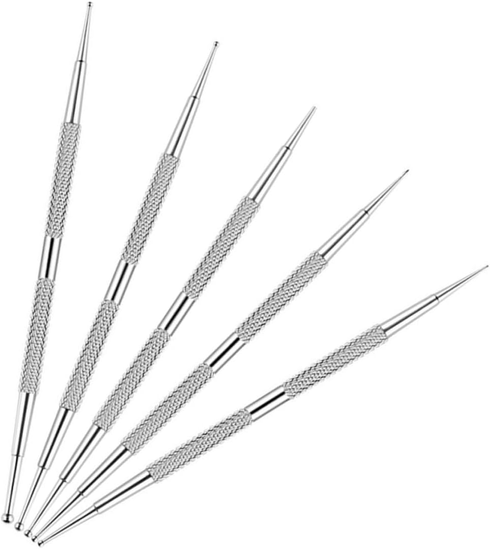 5PCS Stainless Steel Dual Ended Nail Dotting Pens for Manicure Dot Painting Rhinestone Application DIY Nail Art Tools Kit for Home and Salon Use image number 2