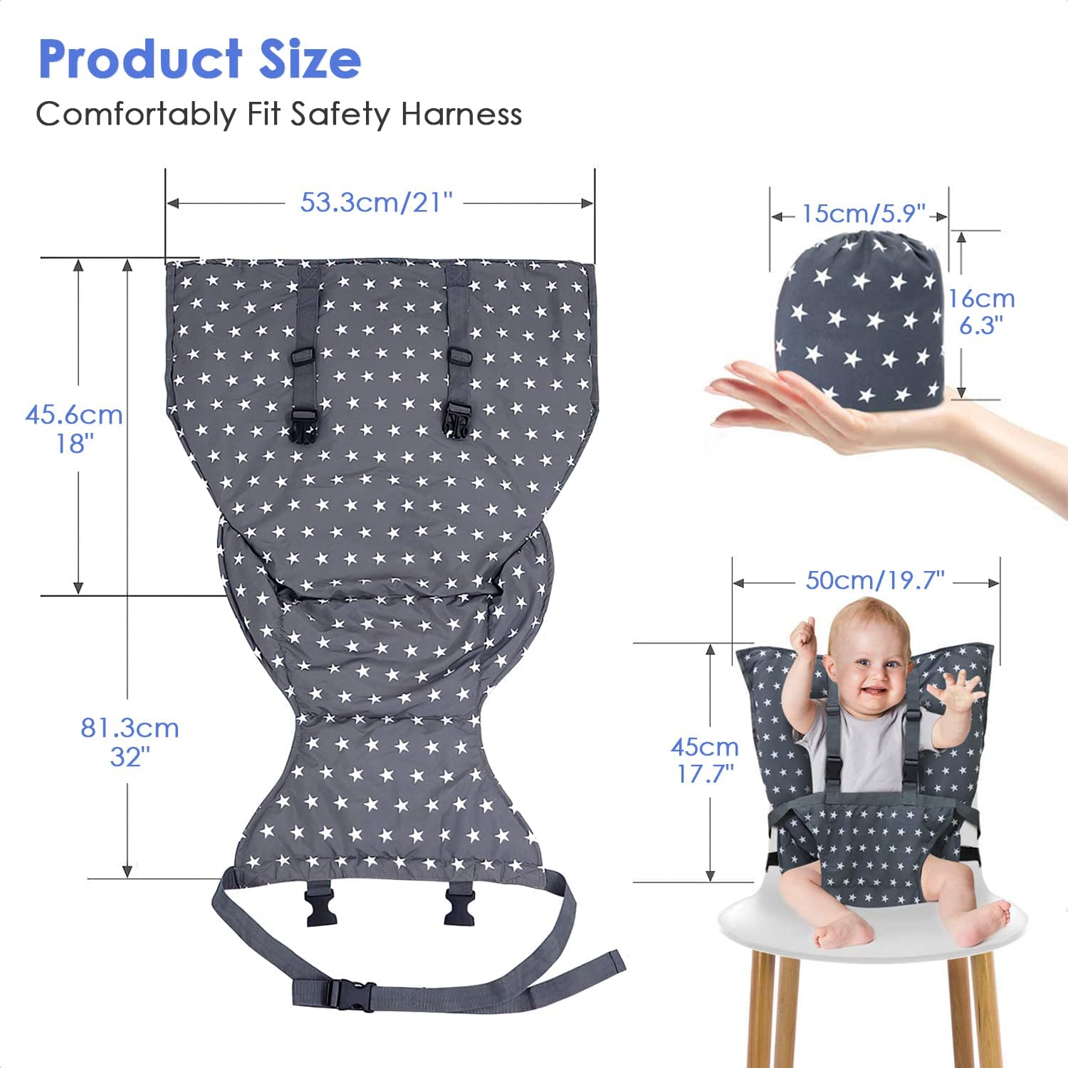 Baby Travel Harness, Portable High Chair Safety Seat with Adjustable Straps and Shoulder Belt for All Kinds of Baby Dining Chairs - Home, Restaurant, Travel image number 5