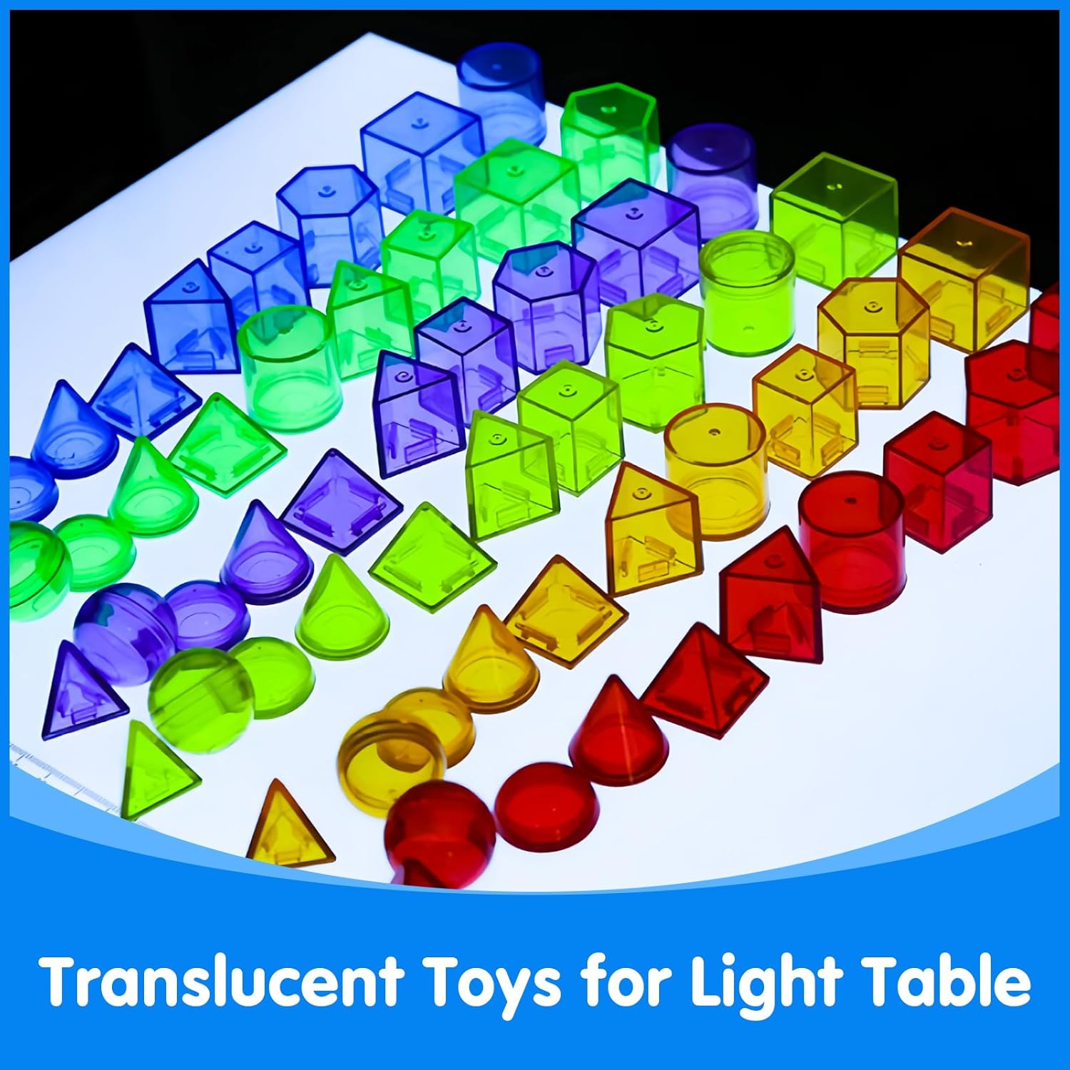 Odoorgames Translucent 3D Geometric Shapes - Mini Jar Set of 60 - Light Table Manipulatives - Translucent Toys for Light Table image number 5