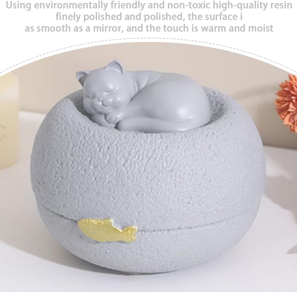 TOMVAES Resin Grey Solid Satin Pet Memorial Urn, 13*13*10Cm, 400G Capacity, Removable Lid, Perfect for Medium Sized Pets and Small Cremation Memorials image number 6