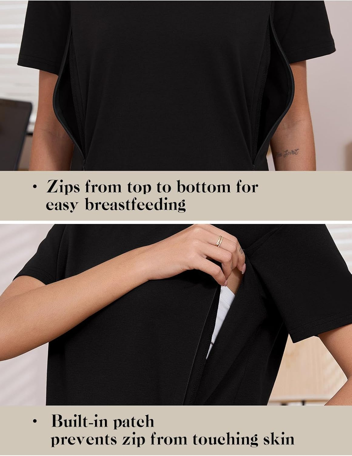 Liu & Qu Breastfeeding Shirts for Women 3 Pack Hidden Zipper Nursing Tops Side Split Postpartum Clothes image number 6