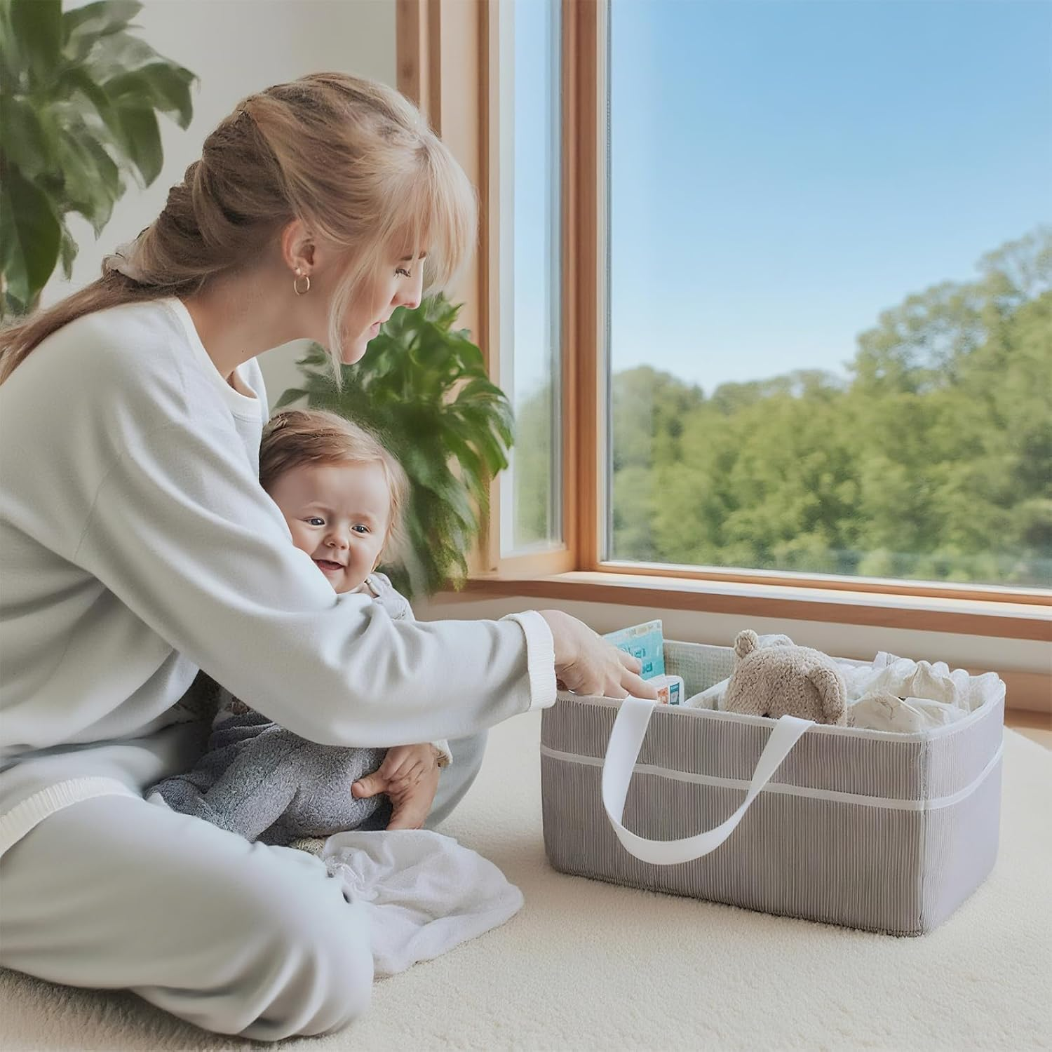 Baby Diaper Caddy Organizer - Large Tote Bag for Nursery Essentials, Gender Neutral Newborn Registry Must-Have, Car Travel Storage for Boys & Girls