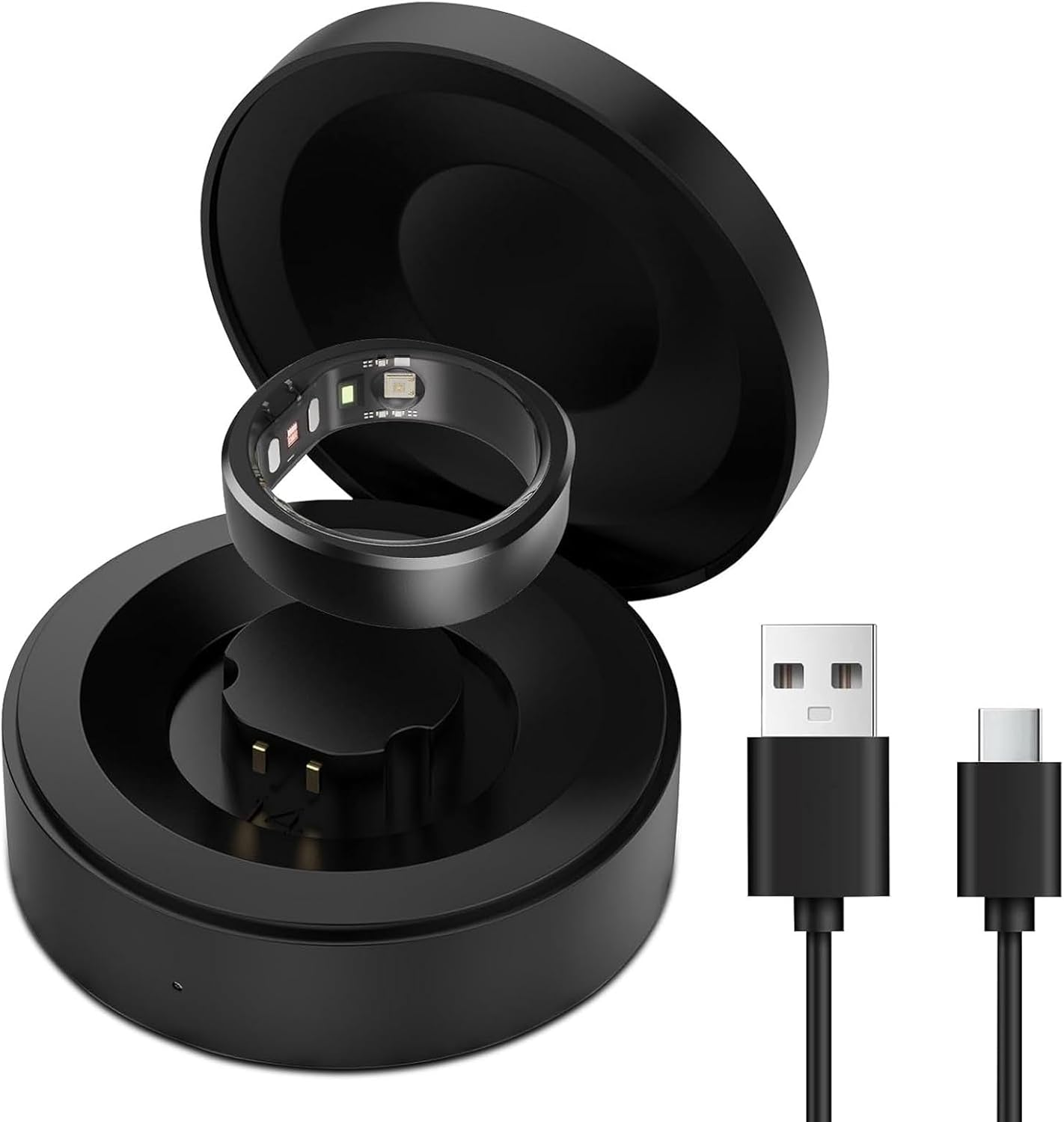 Smart Ring Charging Case for Ringconn Gen1/2/2 Air, Magnetic Fast Charging Dock with USB C Cable & Indicators, 590Mah Charge Compartment, Black (Size 10-11#) image number 3