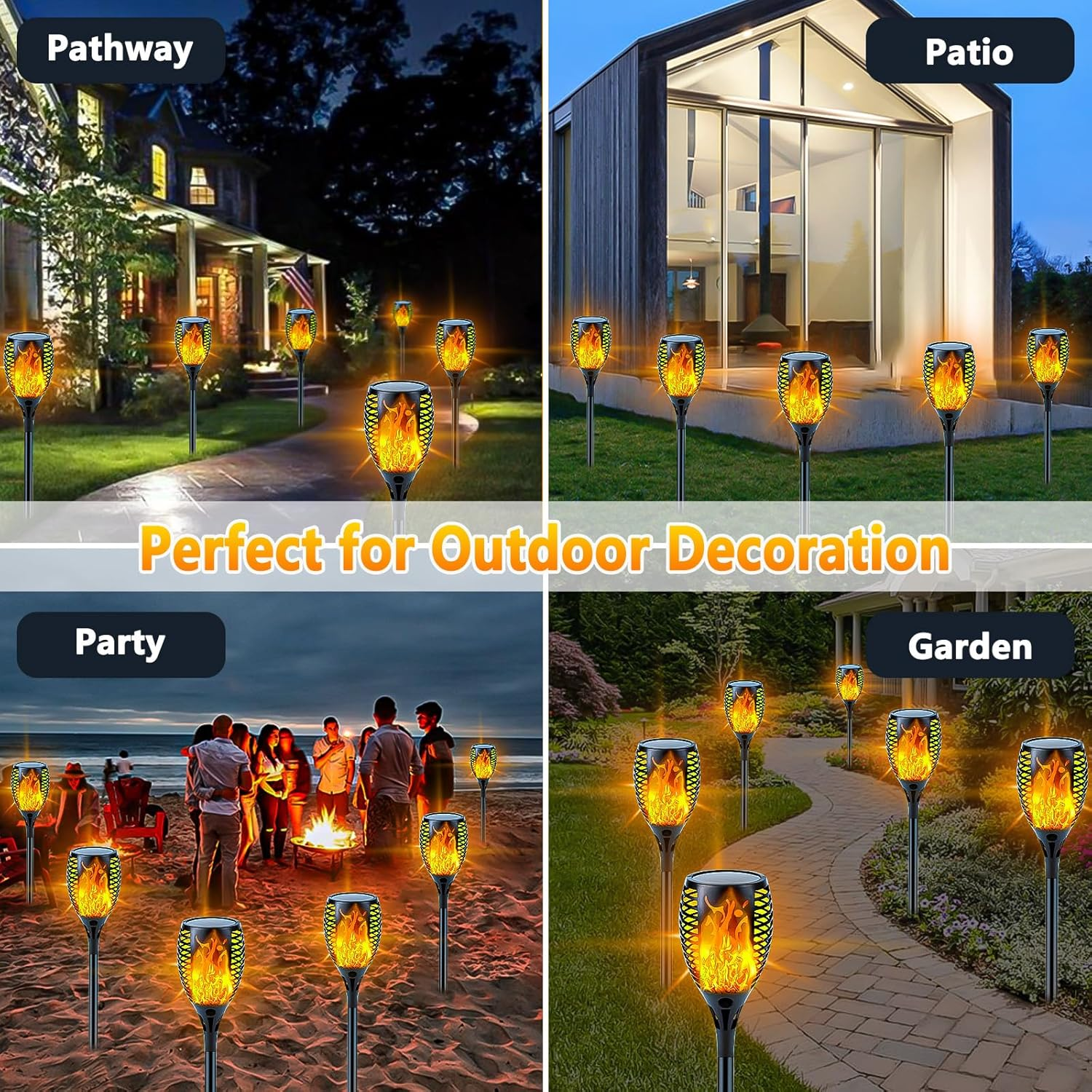 SANJICHA 4 Pack Super Larger Size Solar Flame Torch Extra Bright Tiki Lights Outdoor Decorative with Flickering Flame, Solar Outdoor Lights Waterproof Lamps for Outdoor Use Garden Pathway Yard image number 6