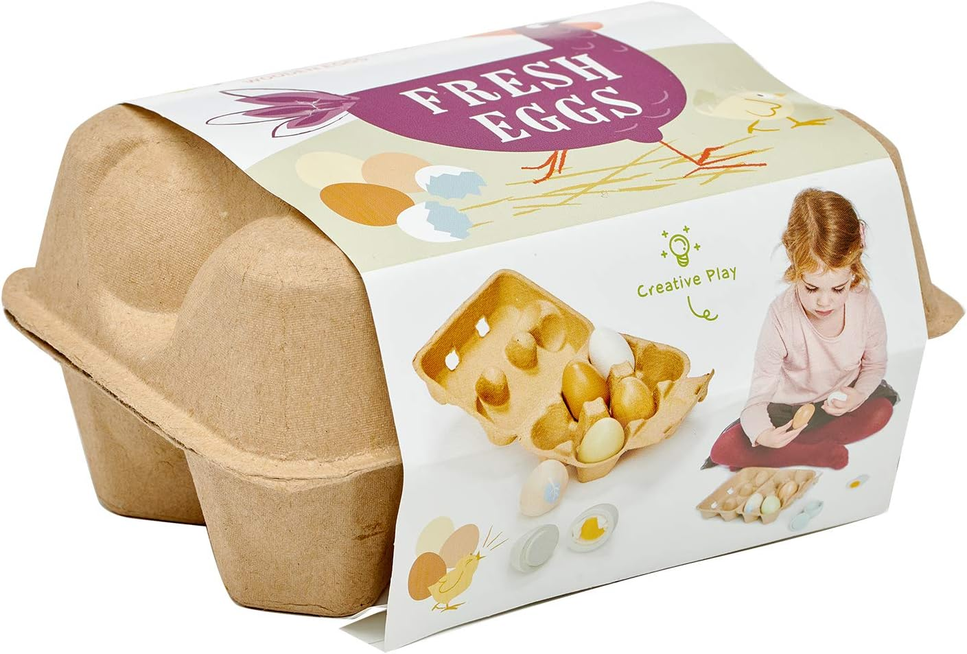 Tender Leaf Toys Wooden Eggs - Wooden Pretend Play Half Dozen Eggs in a Carton image number 5