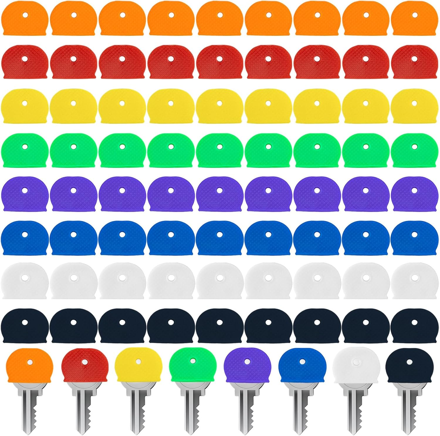 96 Pcs Cover Caps Tags for Keys - Identifiers, Labels, Markers, Protection Cover in 8 Colors for Standard Flat House Keys