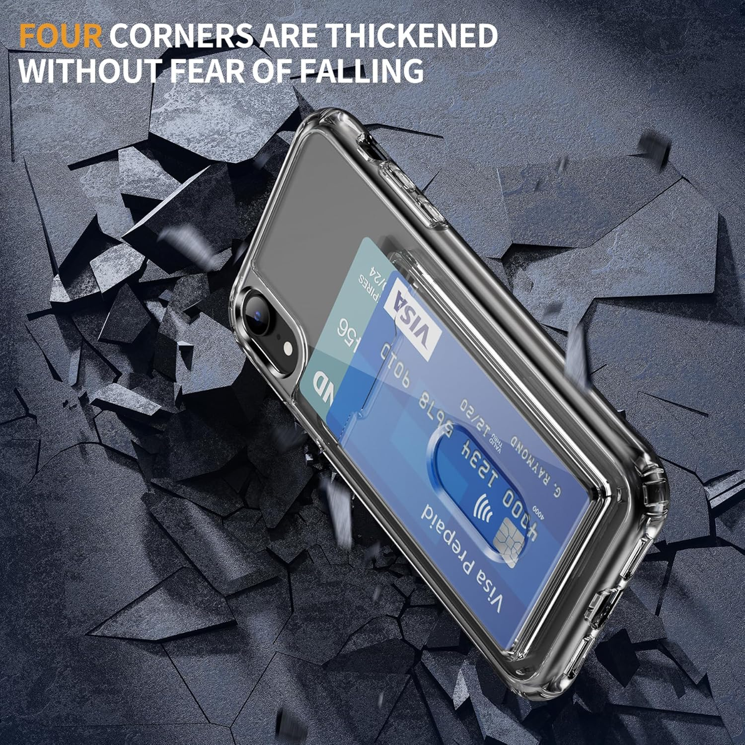 For Iphone XR Case with Card Holder Wallet Case[Store 2 Cards][Anti-Yellow][Military Grade Protective][Anti-Drop] Shock Absorption Phone Case for Iphone XR, Crystal Clear image number 2