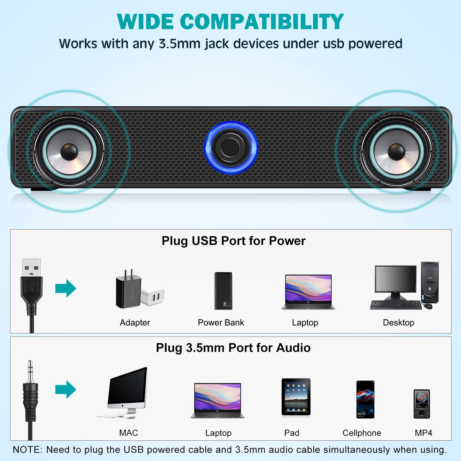 Computer Speakers, PC Wired Desktop Speakers 2.0 Stereo Sound USB Powered Laptop Speakers for Computer, Desktop, Tablet, PC, Mac, Pad, Cellphone and More [2021 Version] image number 5