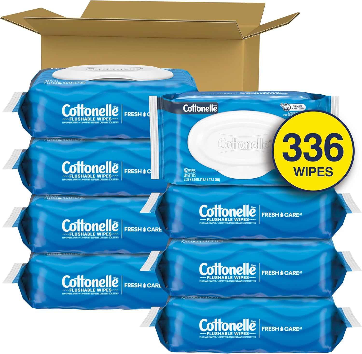 Cottonelle Freshcare Flushable Wet Wipes for Adults, Alcohol Free, 336 Wipes per Pack (Eight 42-Count Flip-Top Packs) image number 5