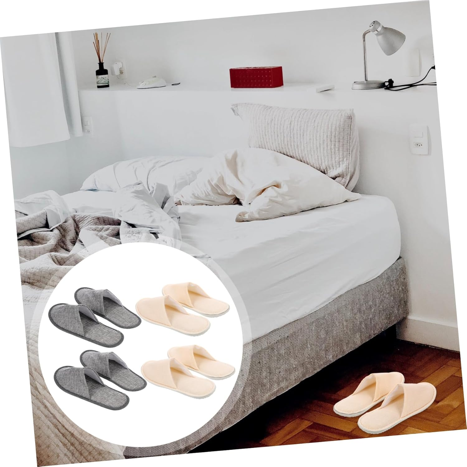 Didiseaon Portable Non-Slip Travel Folding Slippers for Men and Women 4 Pairs (2 Grey Canvas 2) for Home Business Trips and Travel image number 2