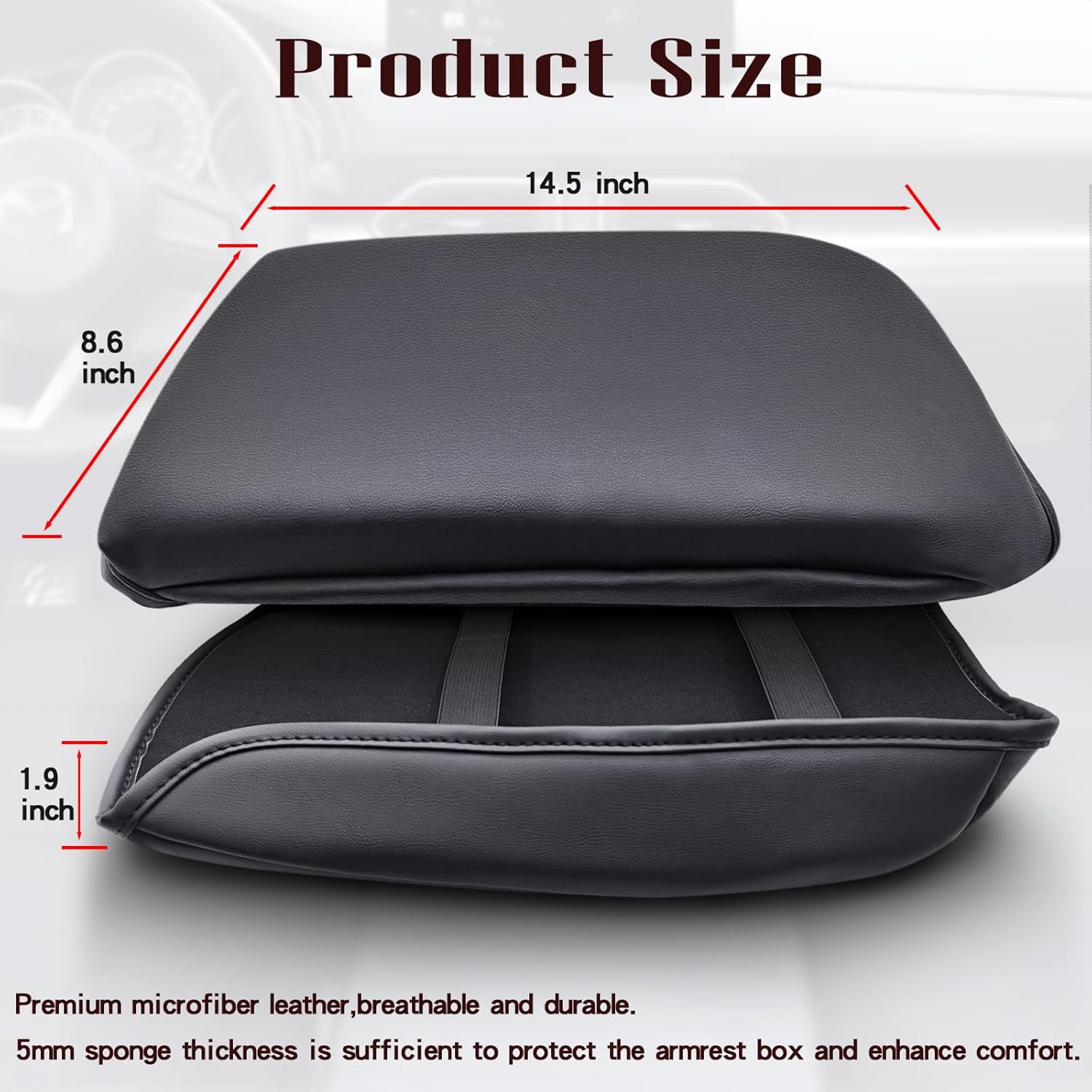Auprite Center Console Cover for Mazda CX5 2018-2023 2024, Auto Center Console Cover Pad PU Leather Car Armrest Seat Box Cover Protector for Mazda CX5 Accessories (Black with Cushion Flat) - Black With Black Stitches image number 4